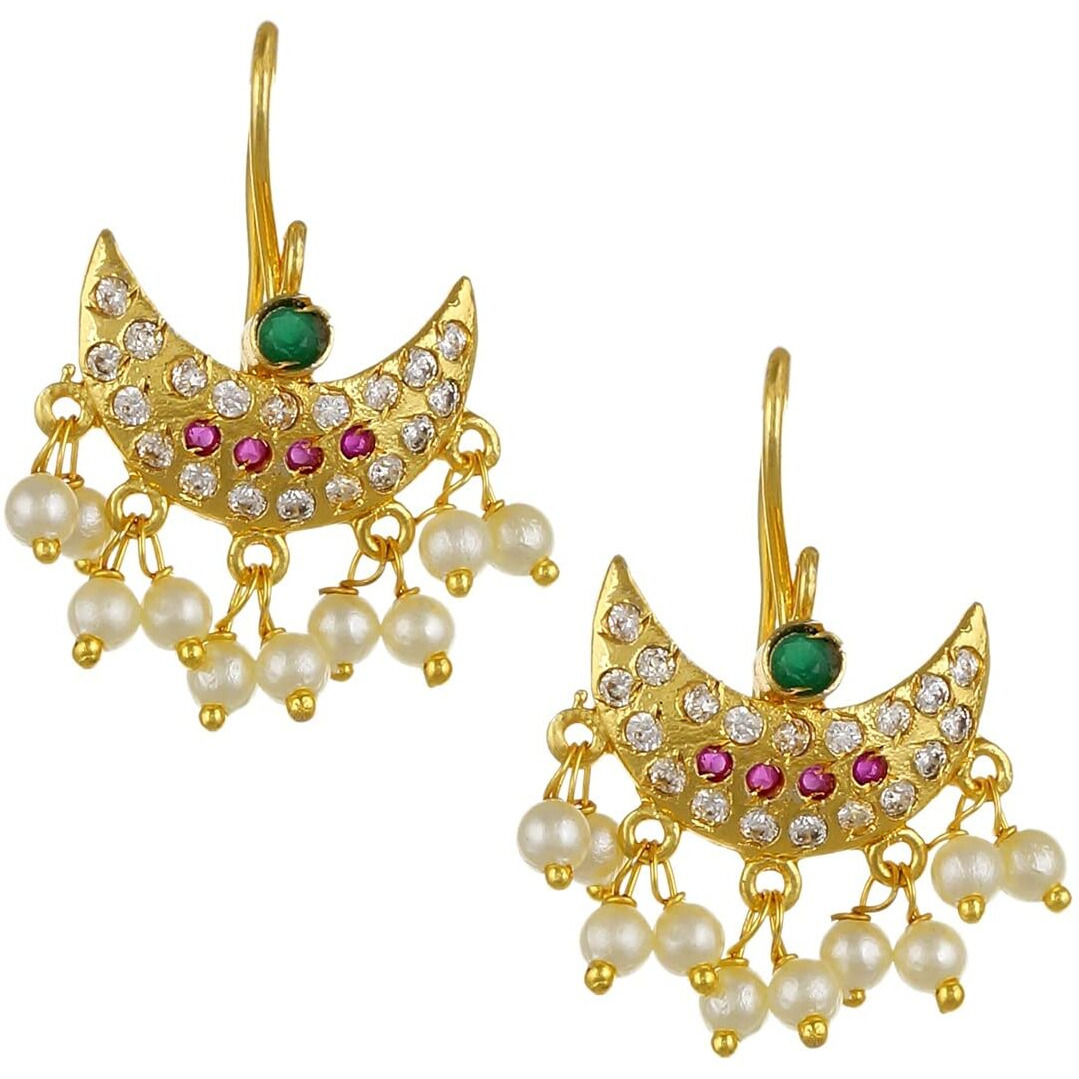 Vama Fashions Half Moon Or Peacock Shape Maharashtrian Traditional Press on Bugadi Upper Ear Clip on Earrings for Women & Girls (Half Moon Multi)