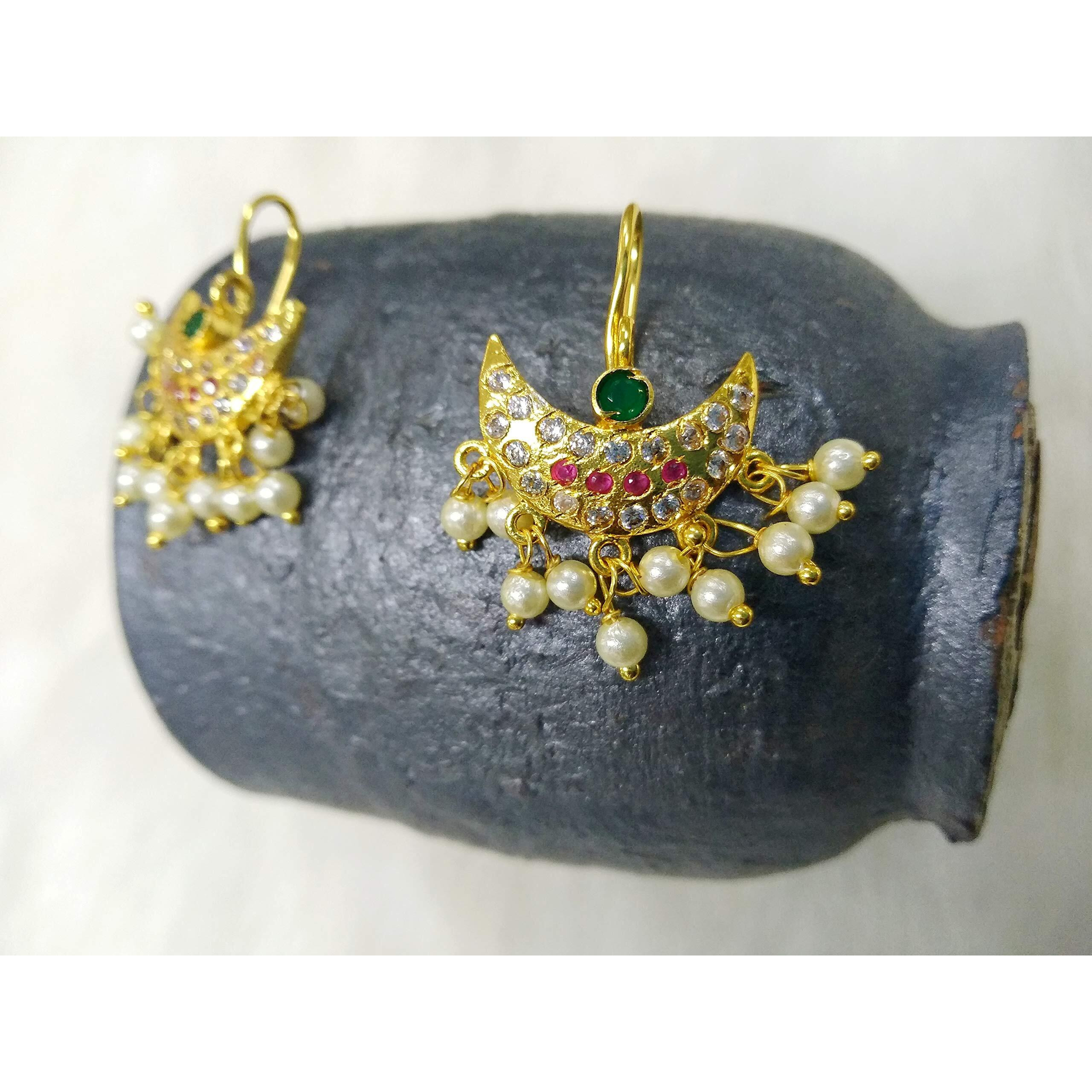 Vama Fashions Half Moon Or Peacock Shape Maharashtrian Traditional Press on Bugadi Upper Ear Clip on Earrings for Women & Girls (Half Moon Multi)