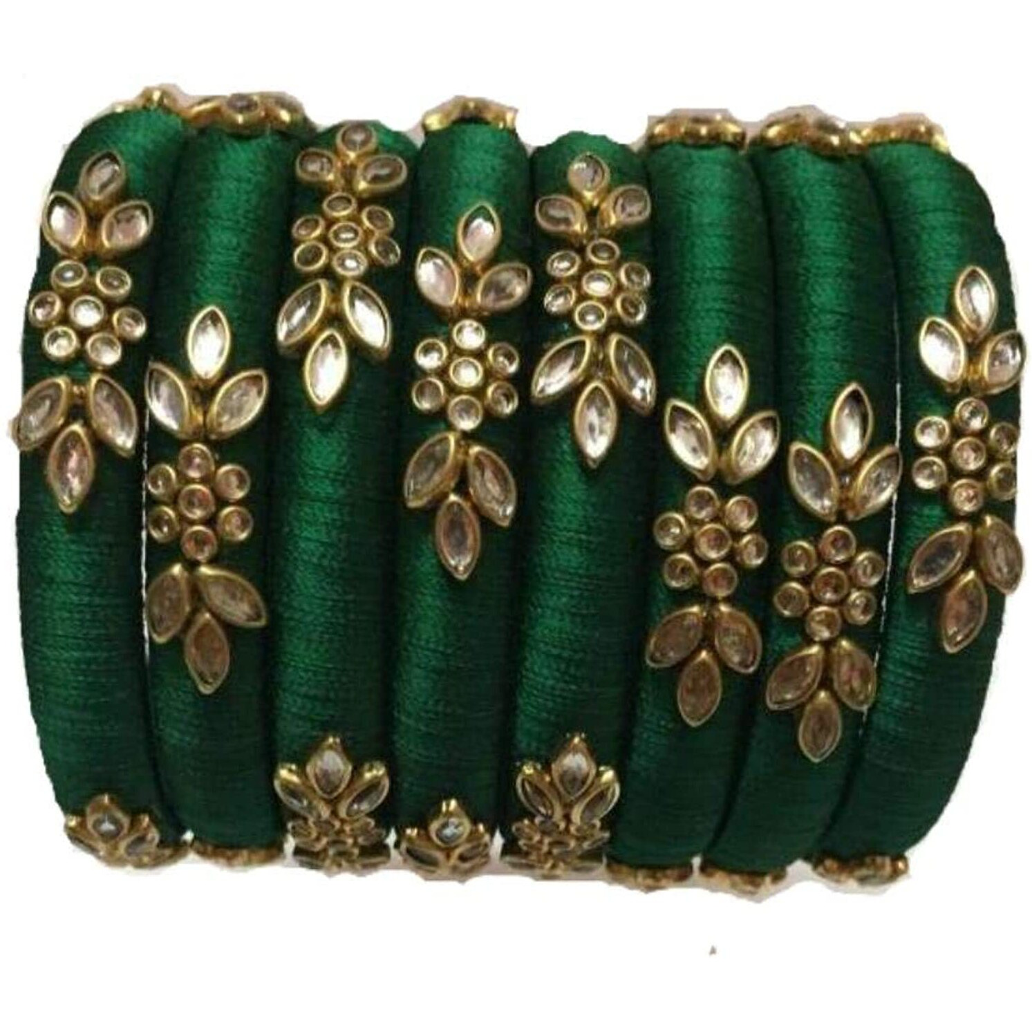 IJYA Sihan Handicrafts Kundan Work Silk Thread Bangle Kada For Women Girls 8 PC Set Wedding & Festive Occasion(Multicolor) (DG, 2.6)