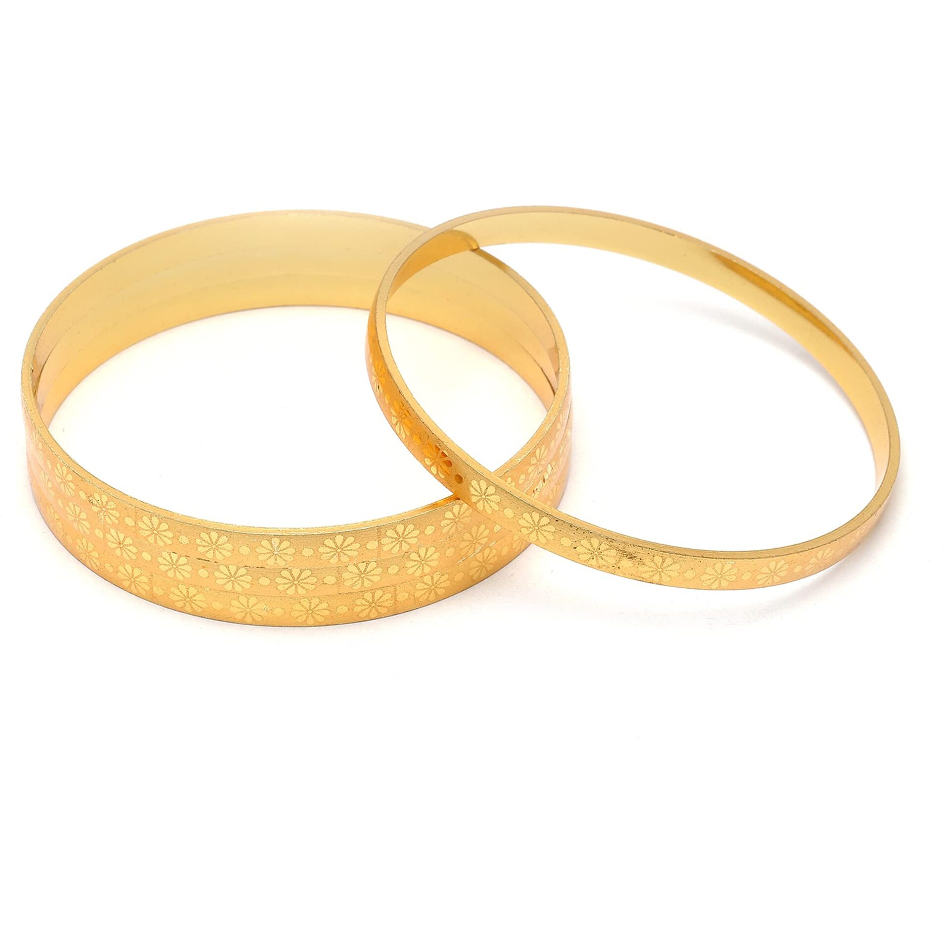 ZENEME Set Of 4 Gold-Plated Textured Handcarfted Classic Bangles For Girls and Women (Flower, 2.4)