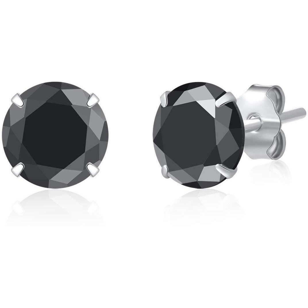 KUKSHYA Exclusive 925 Pure Silver Pair of Round Single Black CZ Stone Piercing Stud Earrings for Baby Girl, Men, Women, Girls & Boys (6)