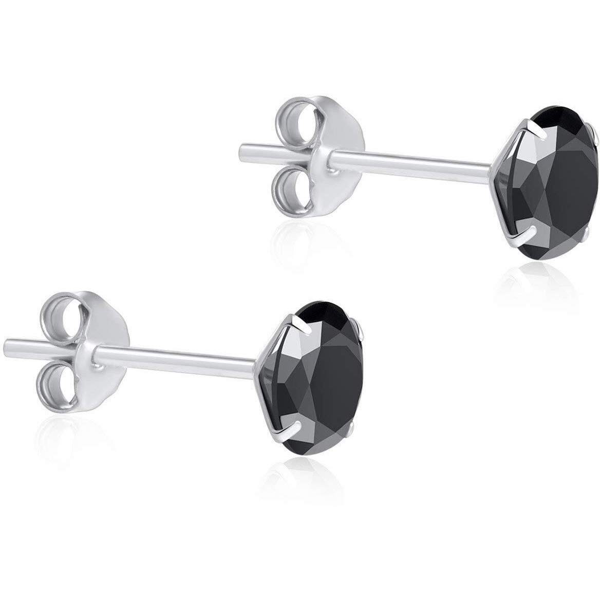 KUKSHYA Exclusive 925 Pure Silver Pair of Round Single Black CZ Stone Piercing Stud Earrings for Baby Girl, Men, Women, Girls & Boys (6)