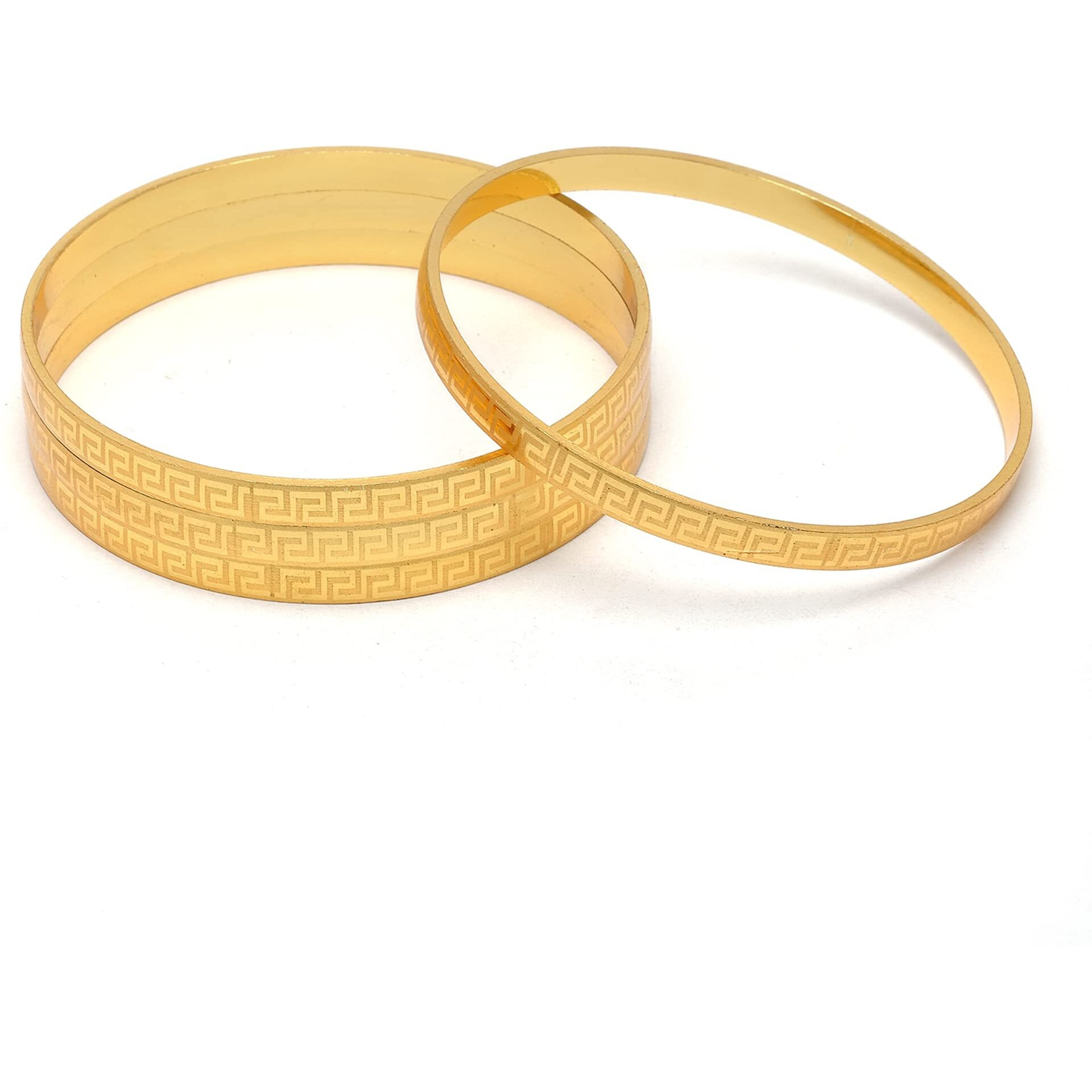 ZENEME Set Of 4 Gold-Plated Textured Handcarfted Classic Bangles For Girls and Women (Maze, 2.6)