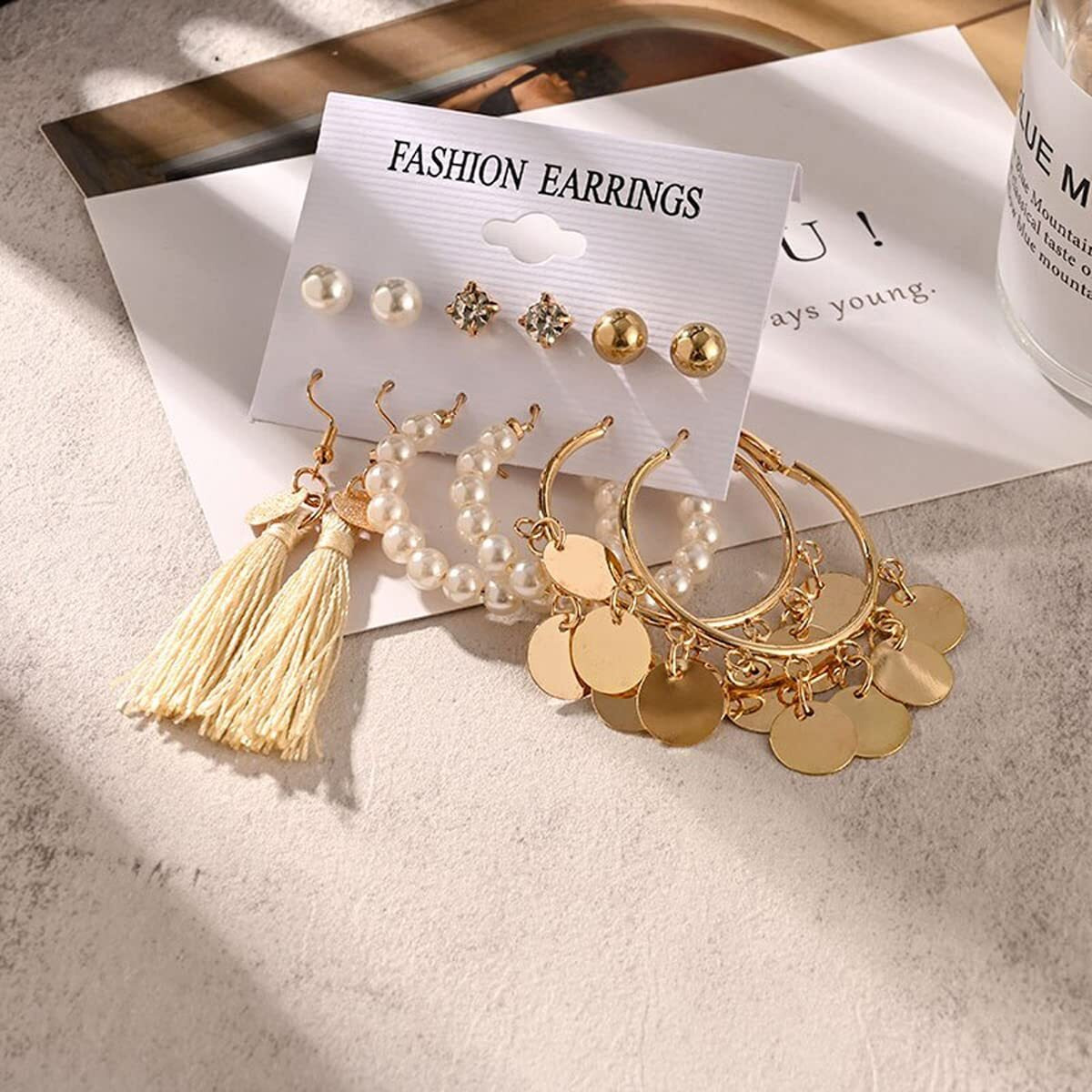 Jewels Galaxy Jewellery For Women Gold Plated White Studs, Hoops and Drop Earrings Set of 6 (JG-PC-ERGT-8708)