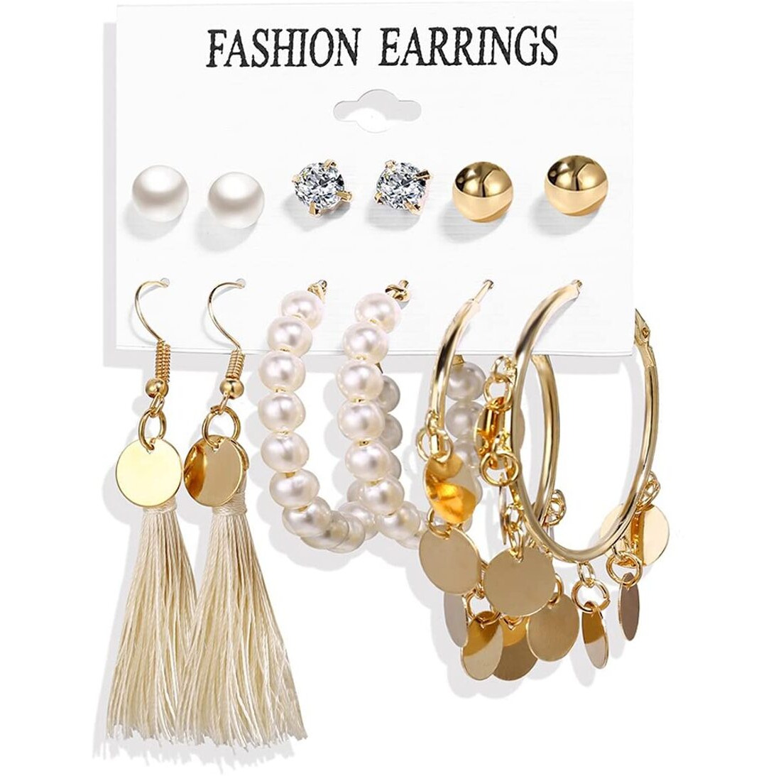 Jewels Galaxy Jewellery For Women Gold Plated White Studs, Hoops and Drop Earrings Set of 6 (JG-PC-ERGT-8708)