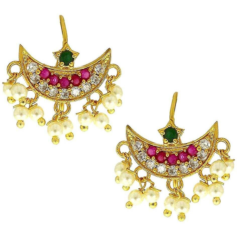 VAMA Fashions Half Moon Chand Shape Maharashtrian Traditional Press on Bugadi Upper Ear Clip on Gold Plated Earrings for Women and Girls (Chandrakor Multi)