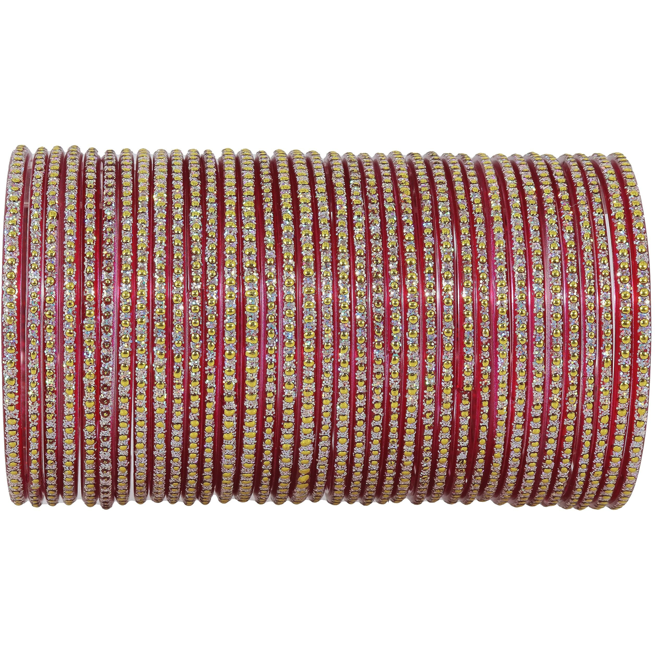 NMII Glass with Polka Dots & Glitter Stylish Fancy Bangles Set For Women & Girls | Glass Bangles | Traditional Women Bangles - Pack of 36 Bangle, (F181-Momos-Red-2.8 Inches), Pack Of 36 Bangles