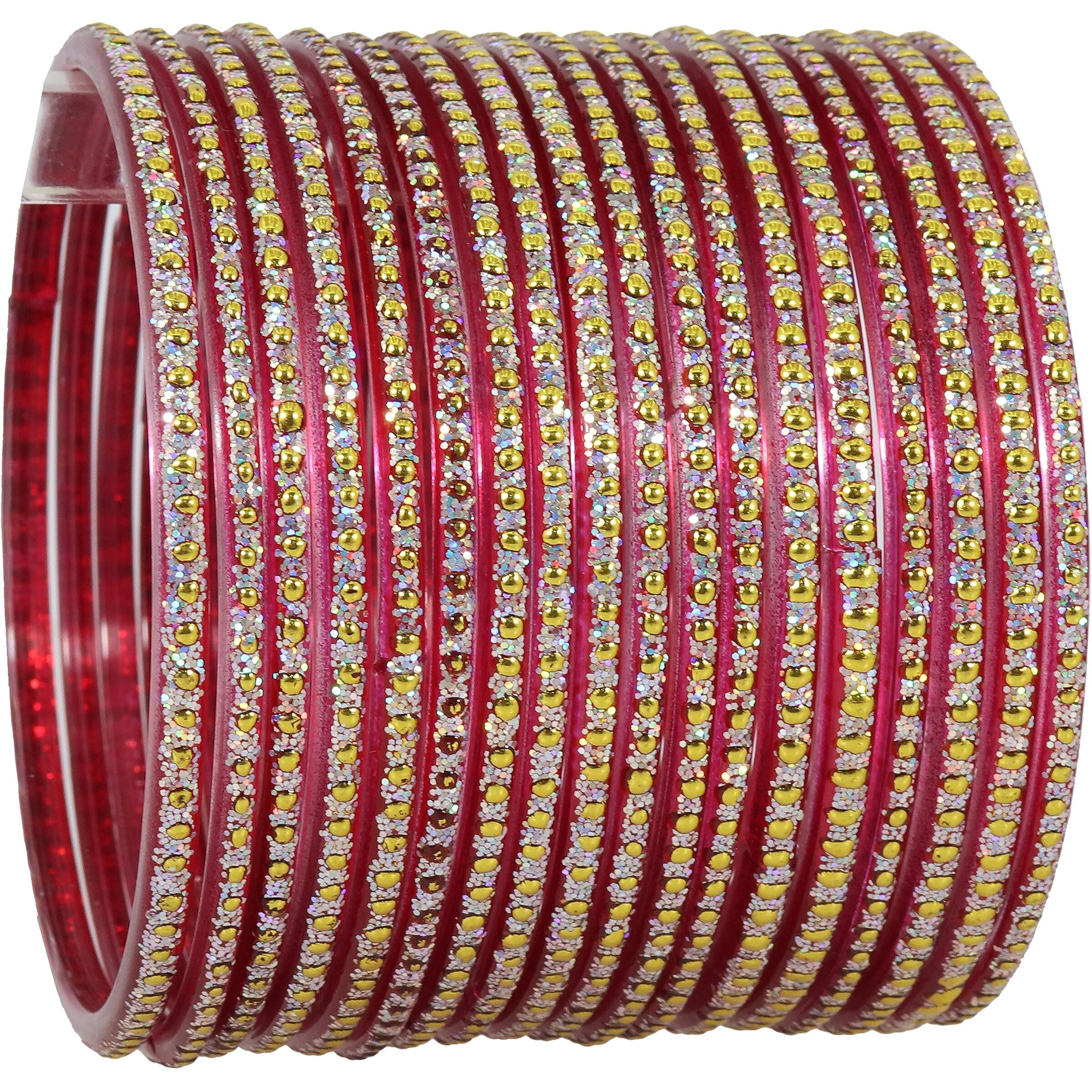 NMII Glass with Polka Dots & Glitter Stylish Fancy Bangles Set For Women & Girls | Glass Bangles | Traditional Women Bangles - Pack of 36 Bangle, (F181-Momos-Red-2.8 Inches), Pack Of 36 Bangles