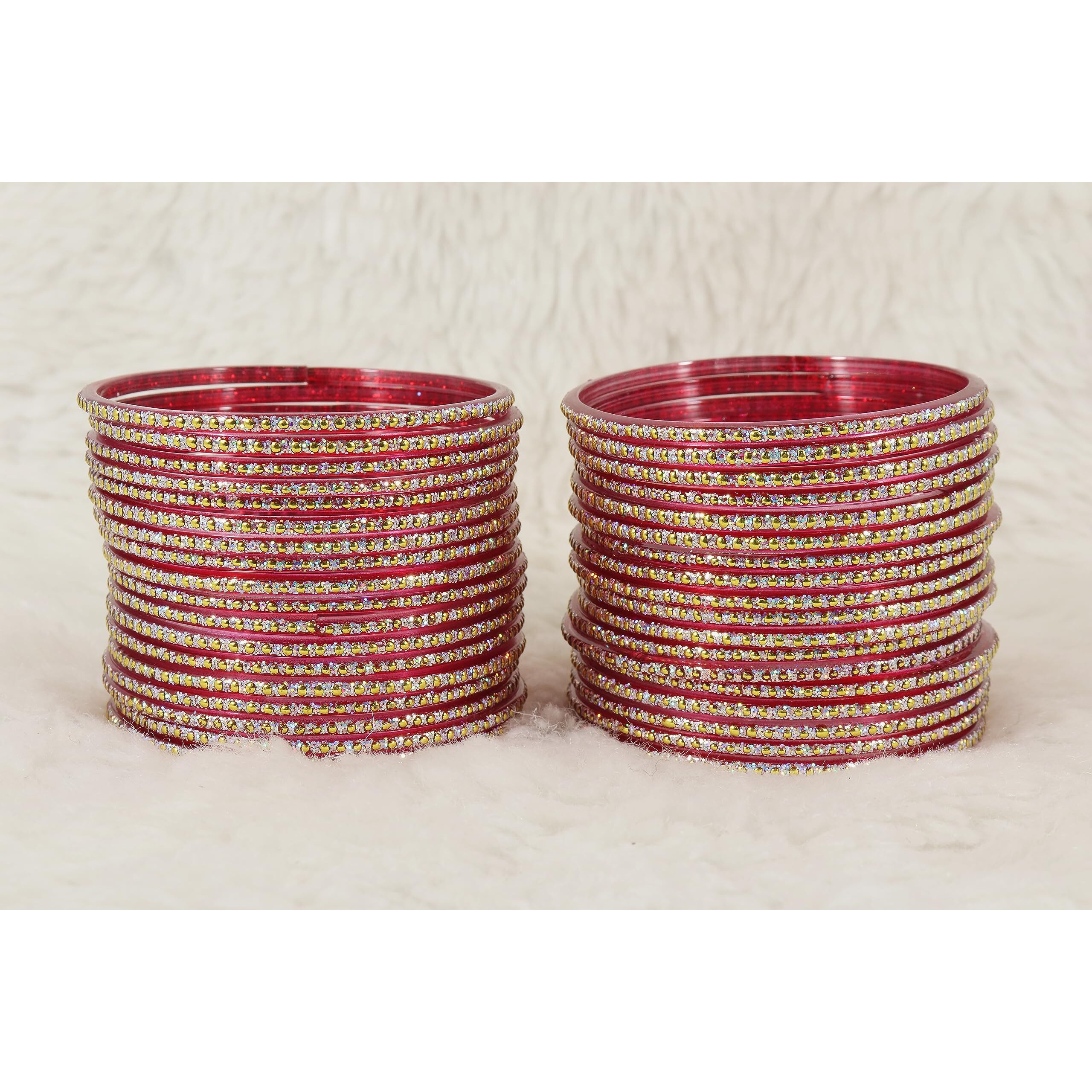 NMII Glass with Polka Dots & Glitter Stylish Fancy Bangles Set For Women & Girls | Glass Bangles | Traditional Women Bangles - Pack of 36 Bangle, (F181-Momos-Red-2.8 Inches), Pack Of 36 Bangles