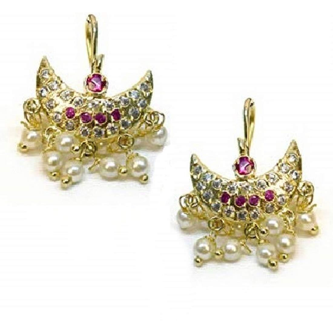 Vama Fashions Half Moon Or Peacock Shape Maharashtrian Traditional Press on Bugadi Upper Ear Clip on Earrings for Women & Girls (Half Moon Pink)