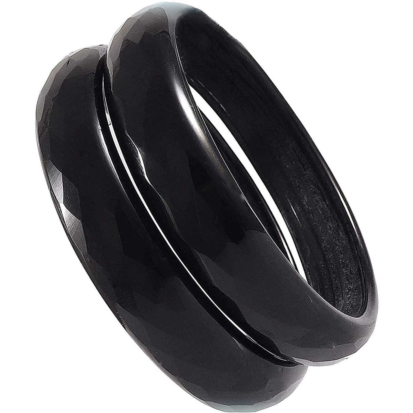 NMII Glass with Diamond Cutting Pattern Glossy Opaque Bangle/Kadaa set for Women/Girls, (Black_2.4 Inches), Pack Of 2 Kada Set