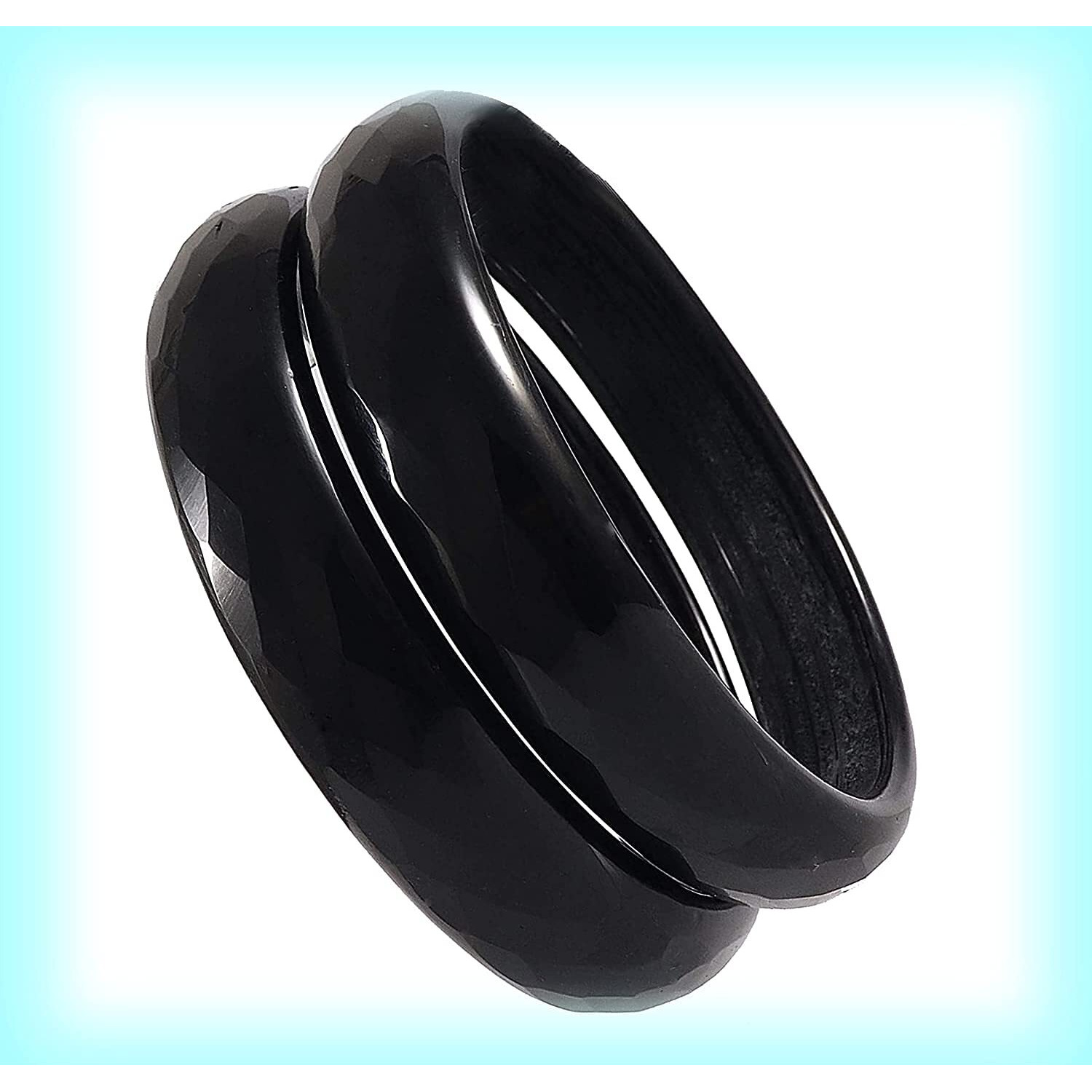 NMII Glass with Diamond Cutting Pattern Glossy Opaque Bangle/Kadaa set for Women/Girls, (Black_2.4 Inches), Pack Of 2 Kada Set