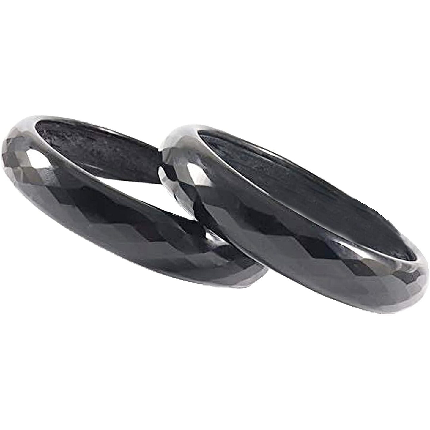 NMII Glass with Diamond Cutting Pattern Glossy Opaque Bangle/Kadaa set for Women/Girls, (Black_2.4 Inches), Pack Of 2 Kada Set