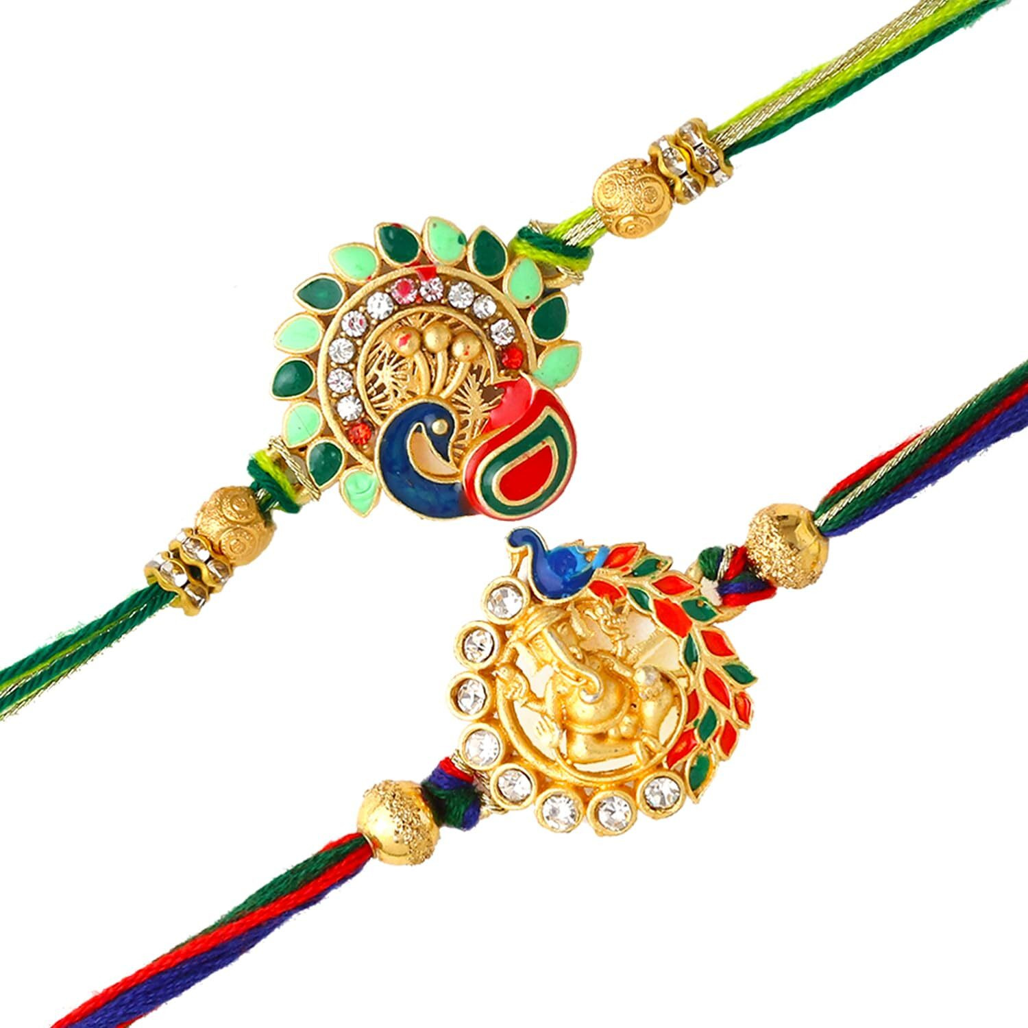 The Purple Tree Beautiful Peacock Meenakari Rakhi For Brother with Roli Chawal and Card (set of 2) Rakhi for bhai, Rakshabandhan Gift for brother, Rakhi Thread, Rakhi set, Rakhi Gift