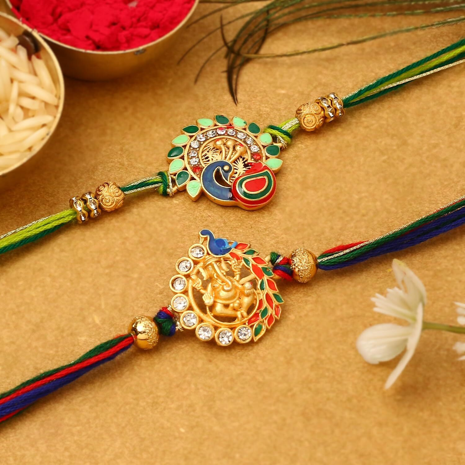 The Purple Tree Beautiful Peacock Meenakari Rakhi For Brother with Roli Chawal and Card (set of 2) Rakhi for bhai, Rakshabandhan Gift for brother, Rakhi Thread, Rakhi set, Rakhi Gift