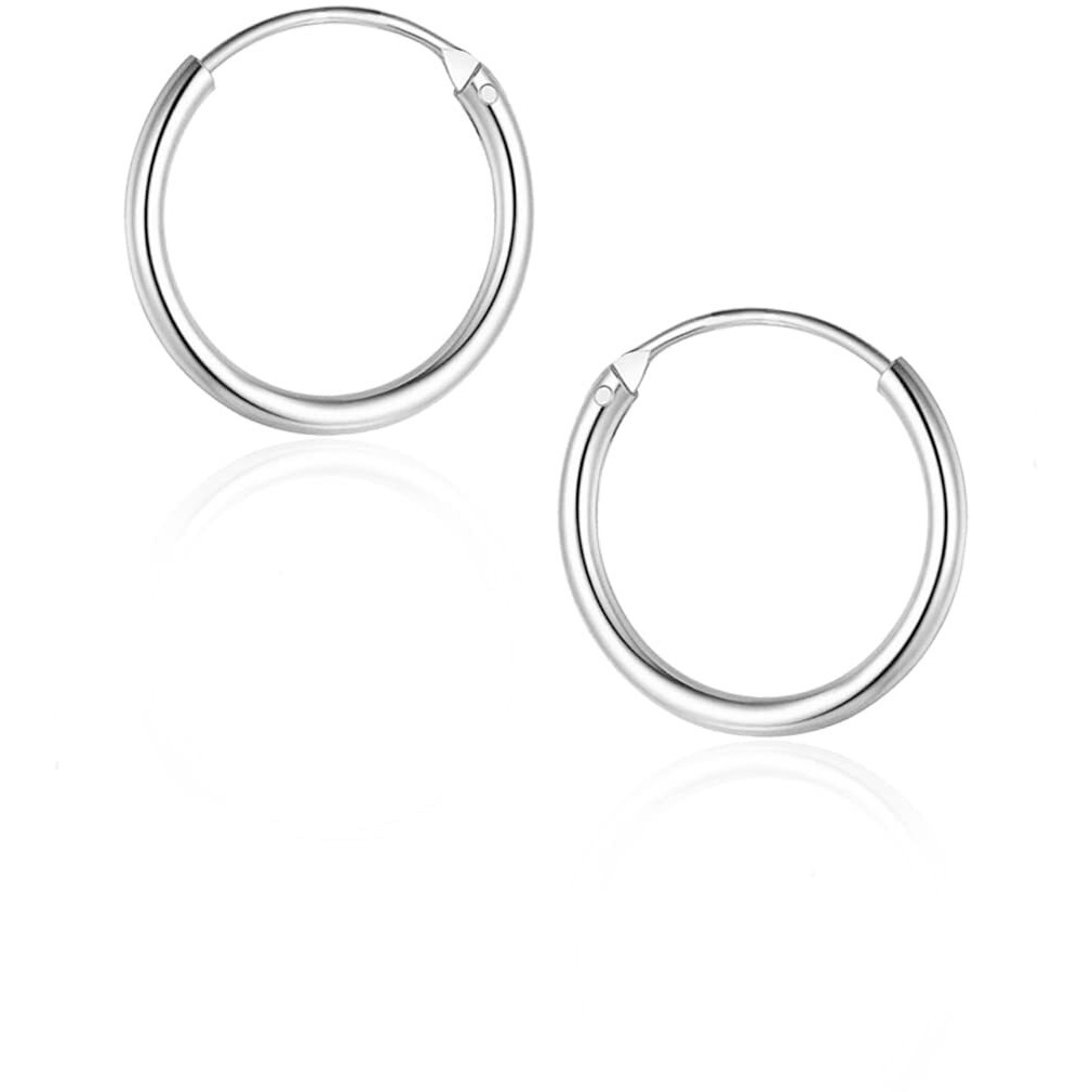 SIVYAA Pure 925 Sterling Silver Plain Round Hoop Bali Earrings for Women Men Boy Girl | Huggie Cuff Wrap | Body Piercing Jewelry for Cartilage Septum Tragus Counch Helix Daith Rook, Small Dia. 10mm