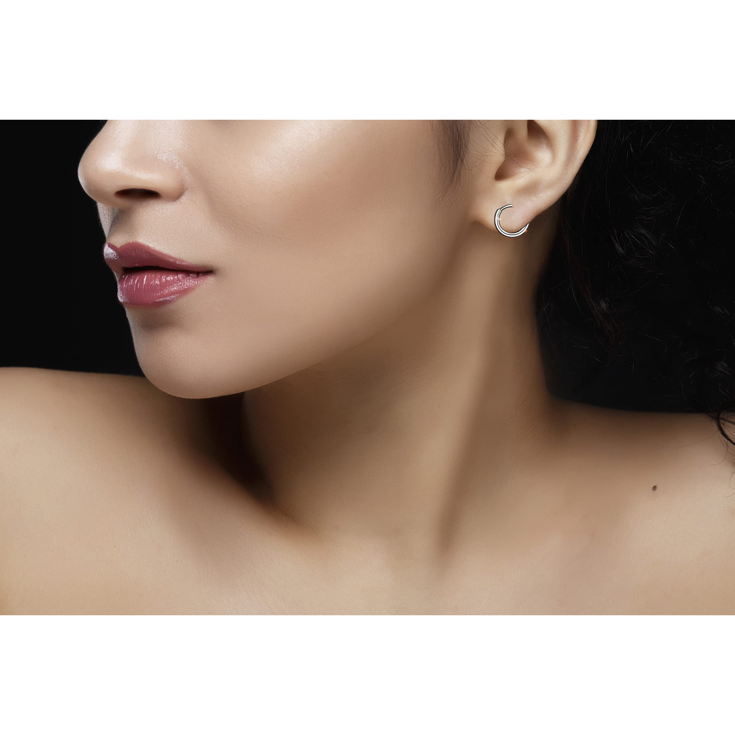 SIVYAA Pure 925 Sterling Silver Plain Round Hoop Bali Earrings for Women Men Boy Girl | Huggie Cuff Wrap | Body Piercing Jewelry for Cartilage Septum Tragus Counch Helix Daith Rook, Small Dia. 10mm