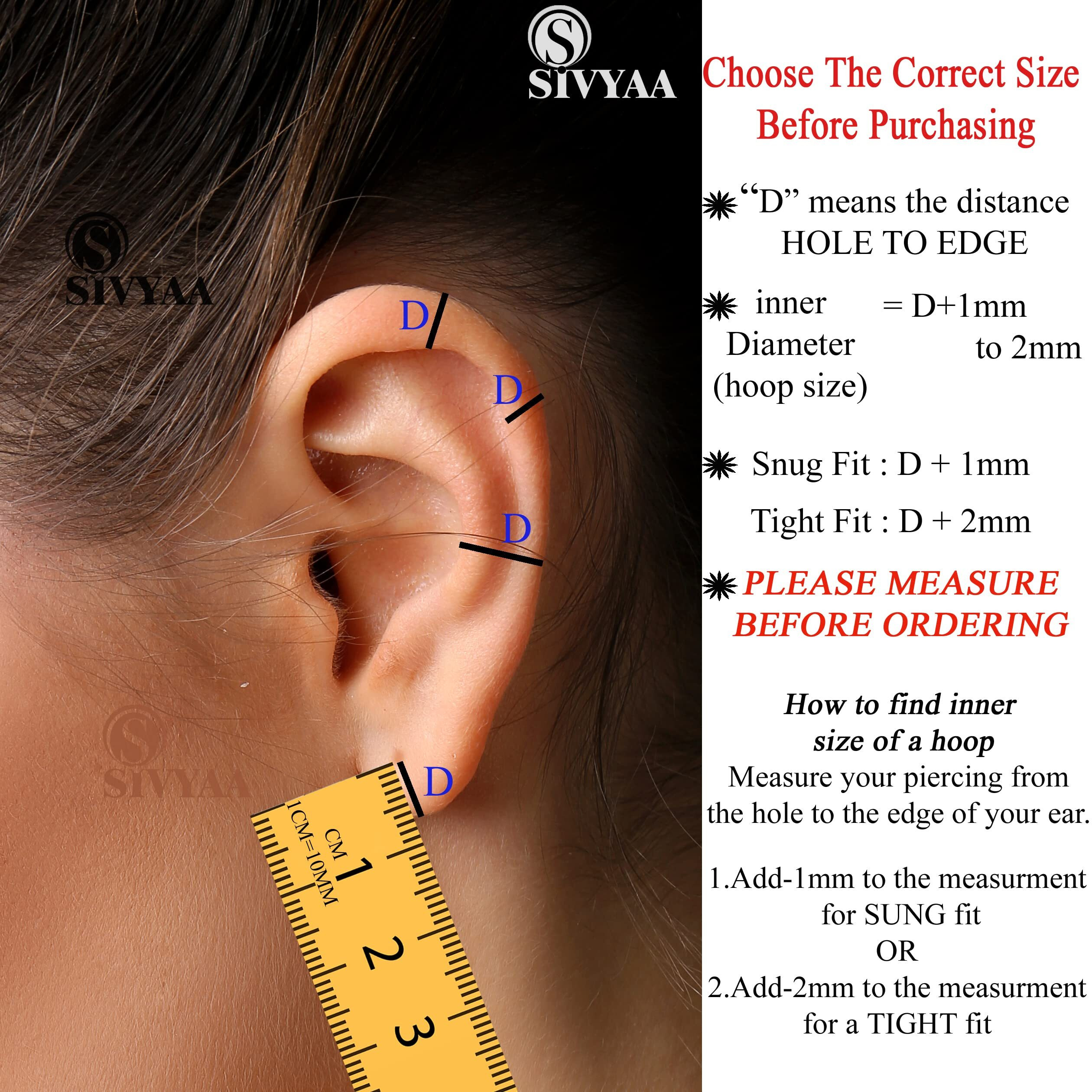 SIVYAA Pure 925 Sterling Silver Plain Round Hoop Bali Earrings for Women Men Boy Girl | Huggie Cuff Wrap | Body Piercing Jewelry for Cartilage Septum Tragus Counch Helix Daith Rook, Small Dia. 10mm
