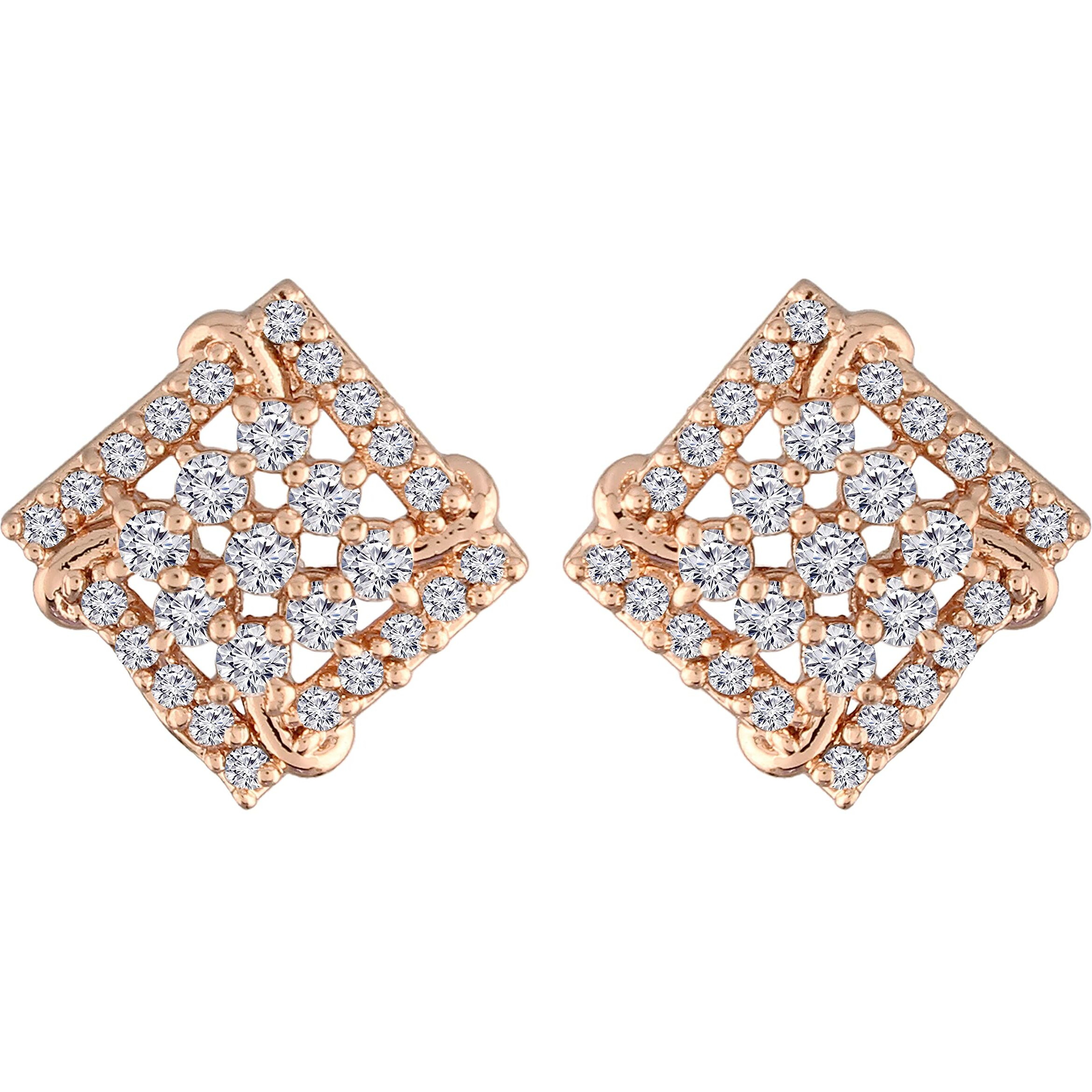 I Jewels Stylish Latest Fashion Rose Gold Plated Cubic Zirconia American Diamoand Square Shape Stud Earrings For Women/Girls (E2887)