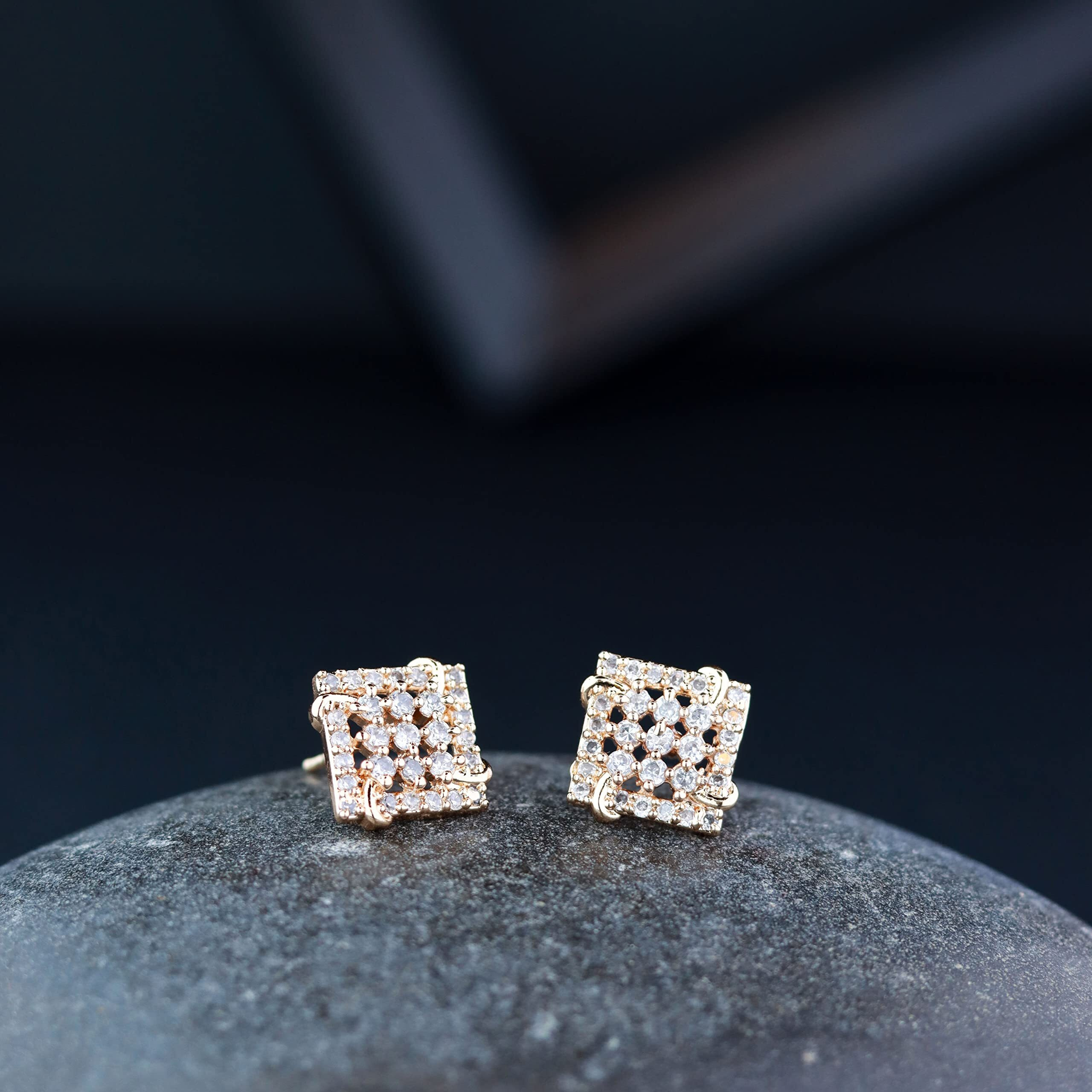 I Jewels Stylish Latest Fashion Rose Gold Plated Cubic Zirconia American Diamoand Square Shape Stud Earrings For Women/Girls (E2887)