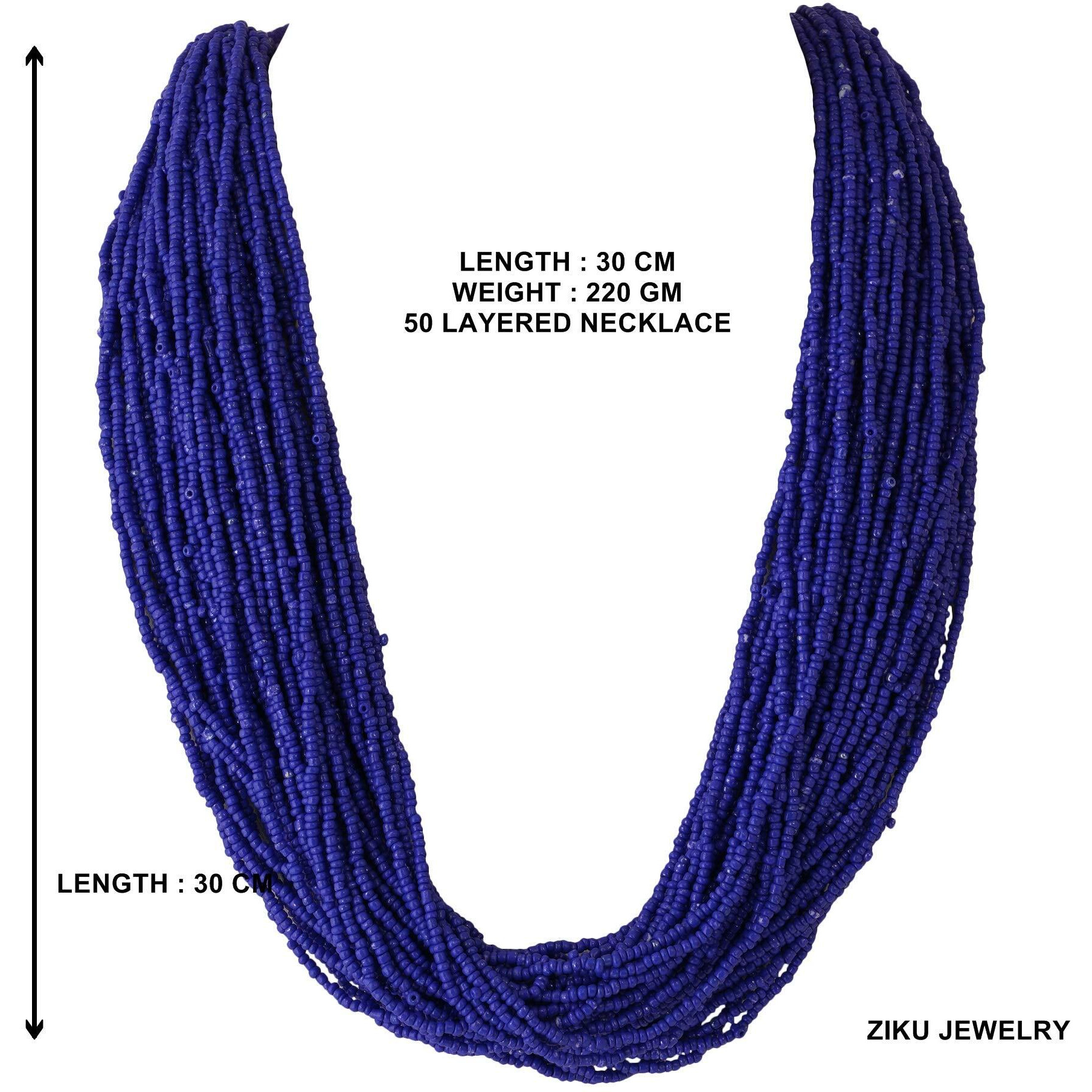 ZIKU JEWELRY 50 LAYERED MULTI STRAND SYNTHETIC BEAD HEAVY NECKLACE FOR WOMEN AND GIRLS (Blue)