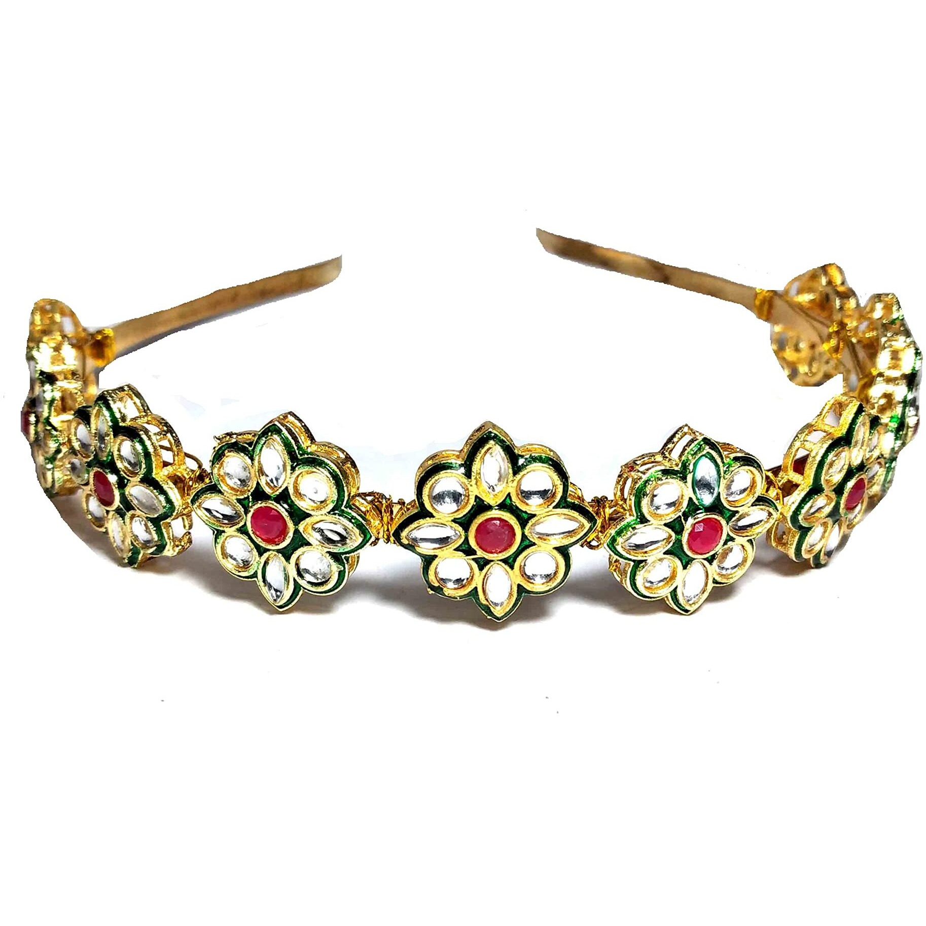 Pinoozclub Kundan Gold Plated Hair Band for Women and Girls/Bride (Kundan Plated)