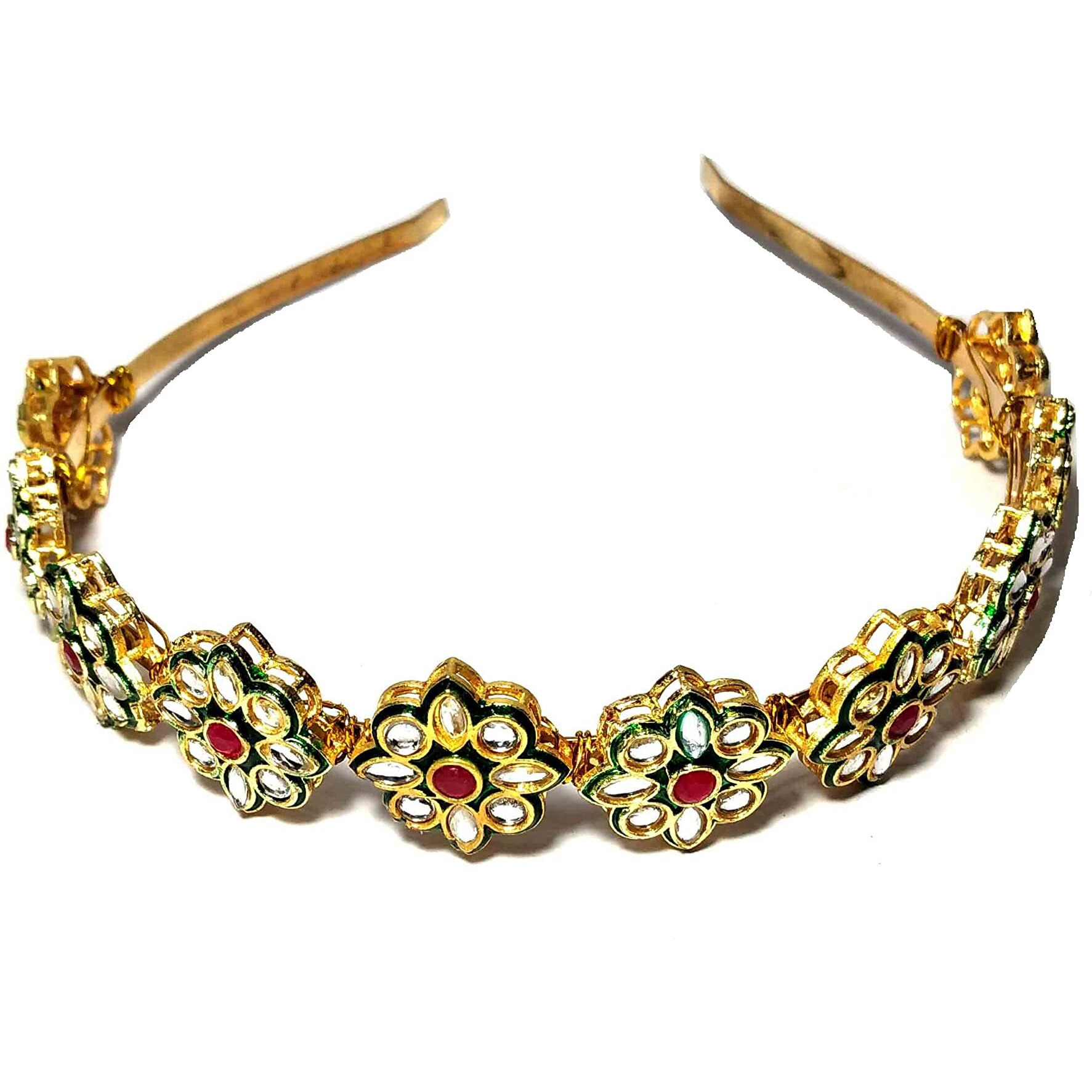Pinoozclub Kundan Gold Plated Hair Band for Women and Girls/Bride (Kundan Plated)