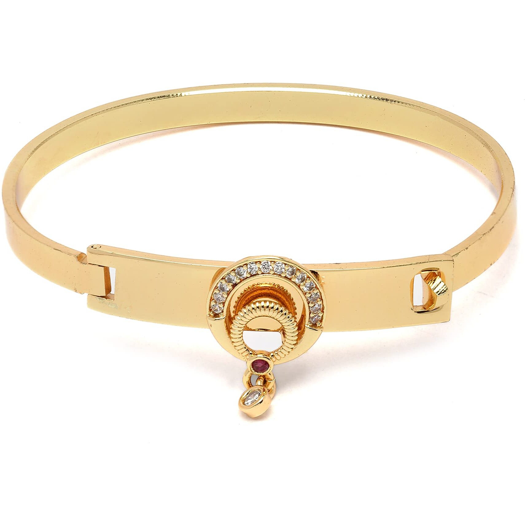 ZENEME Gold-Plated White Cubic Zirconia Studded Openable Bangle Kada Handcrafted Stylish Cuff Bracelet for Women and Girls