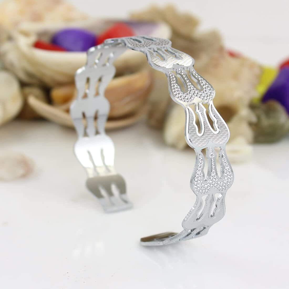 Nakabh Antique Vintage Ethnic Kada Bracelet for men women boys girls (Design-02-Silver)