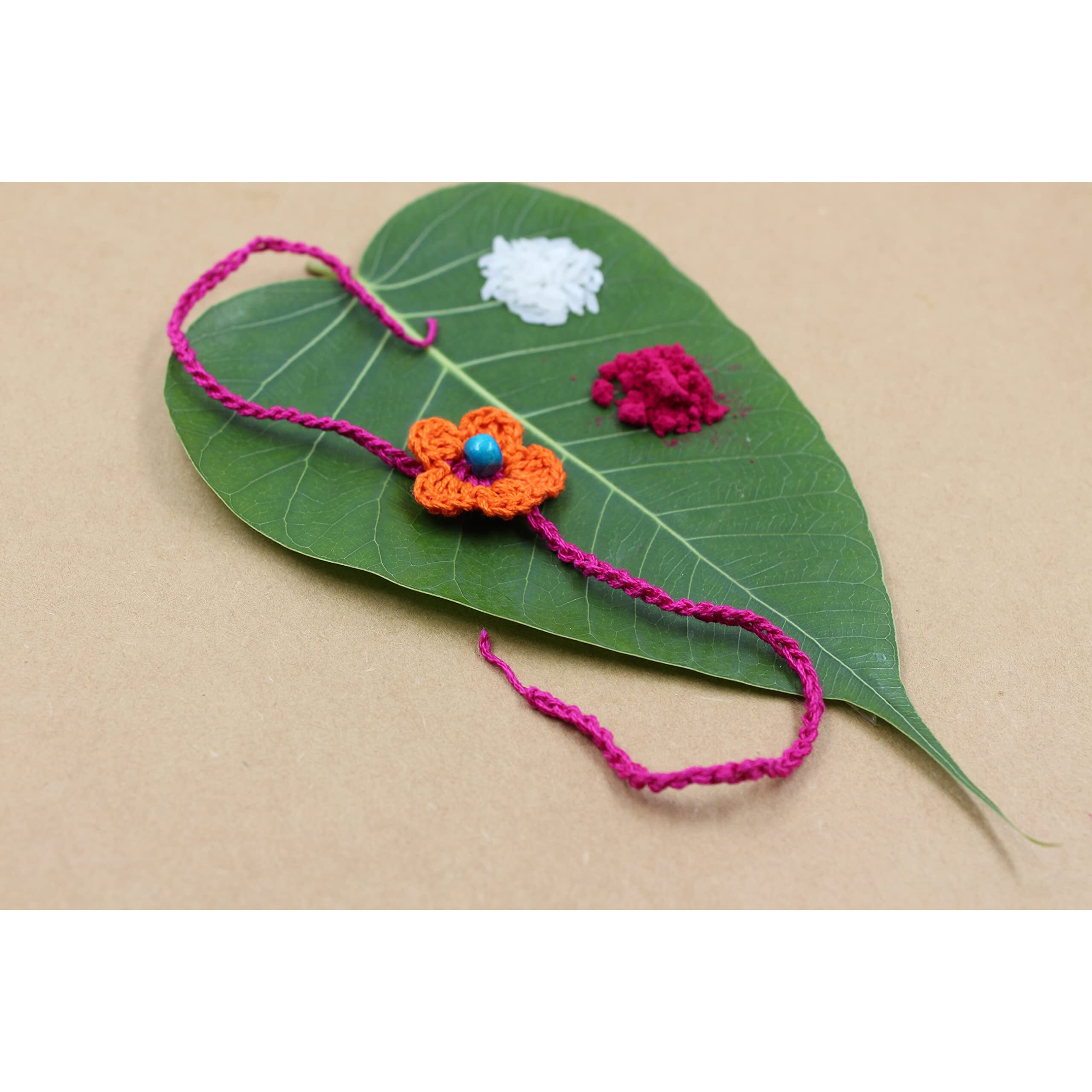 Prapti Handicrafts Handmade Multicolour Crochet Eco-Friendly Rakhis for Bhaiya Brother Kids(Pack of 2)