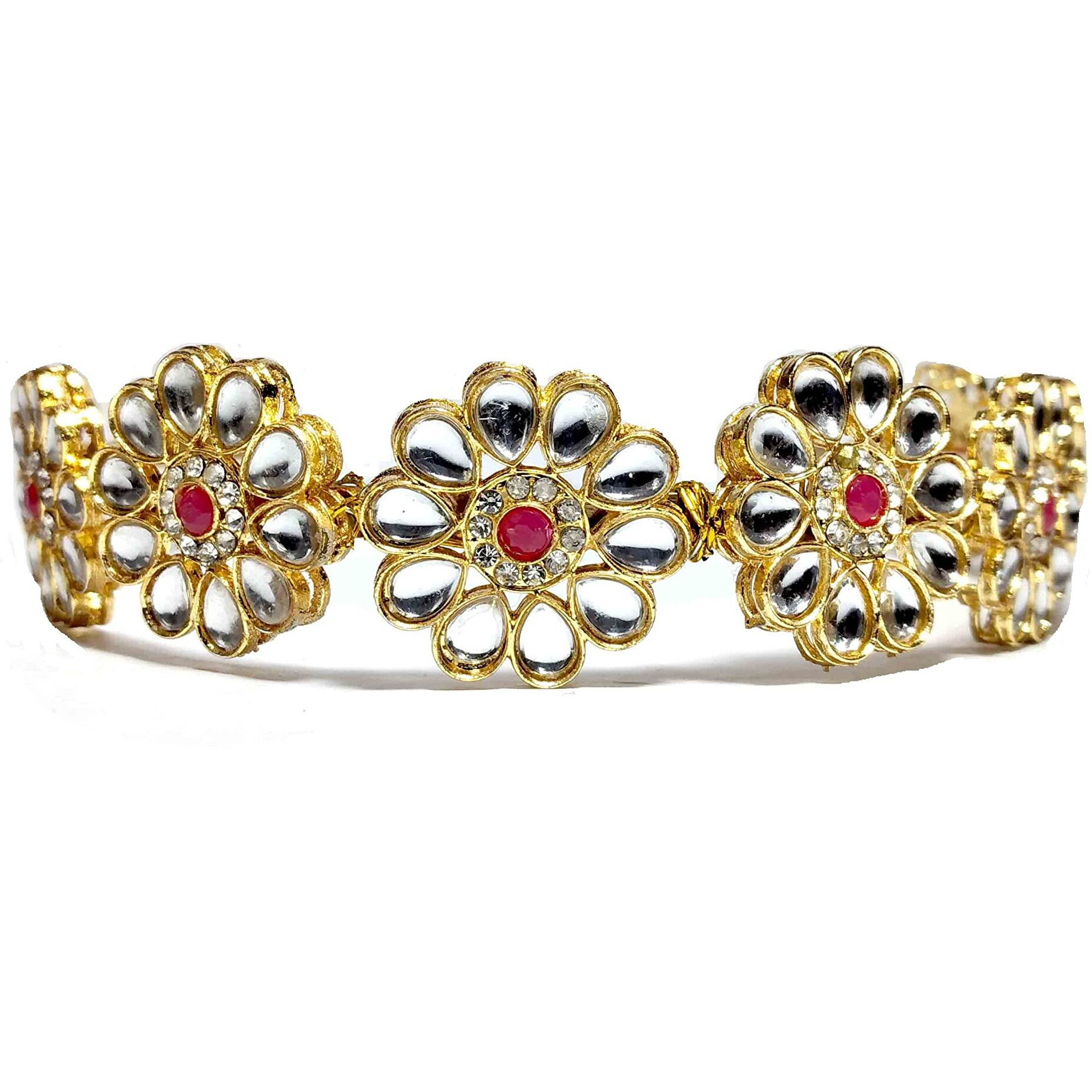 Pinoozclub Kundan Gold Plated Hair Band for Women and Girls/Bride (Kundan Flower)