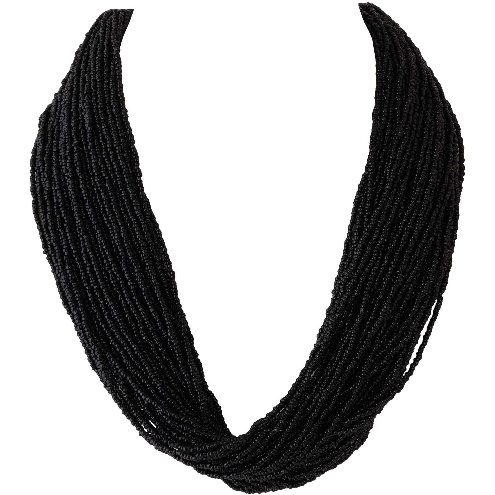 ZIKU JEWELRY 50 LAYERED MULTI STRAND SYNTHETIC BEAD HEAVY NECKLACE FOR WOMEN AND GIRLS (Black)