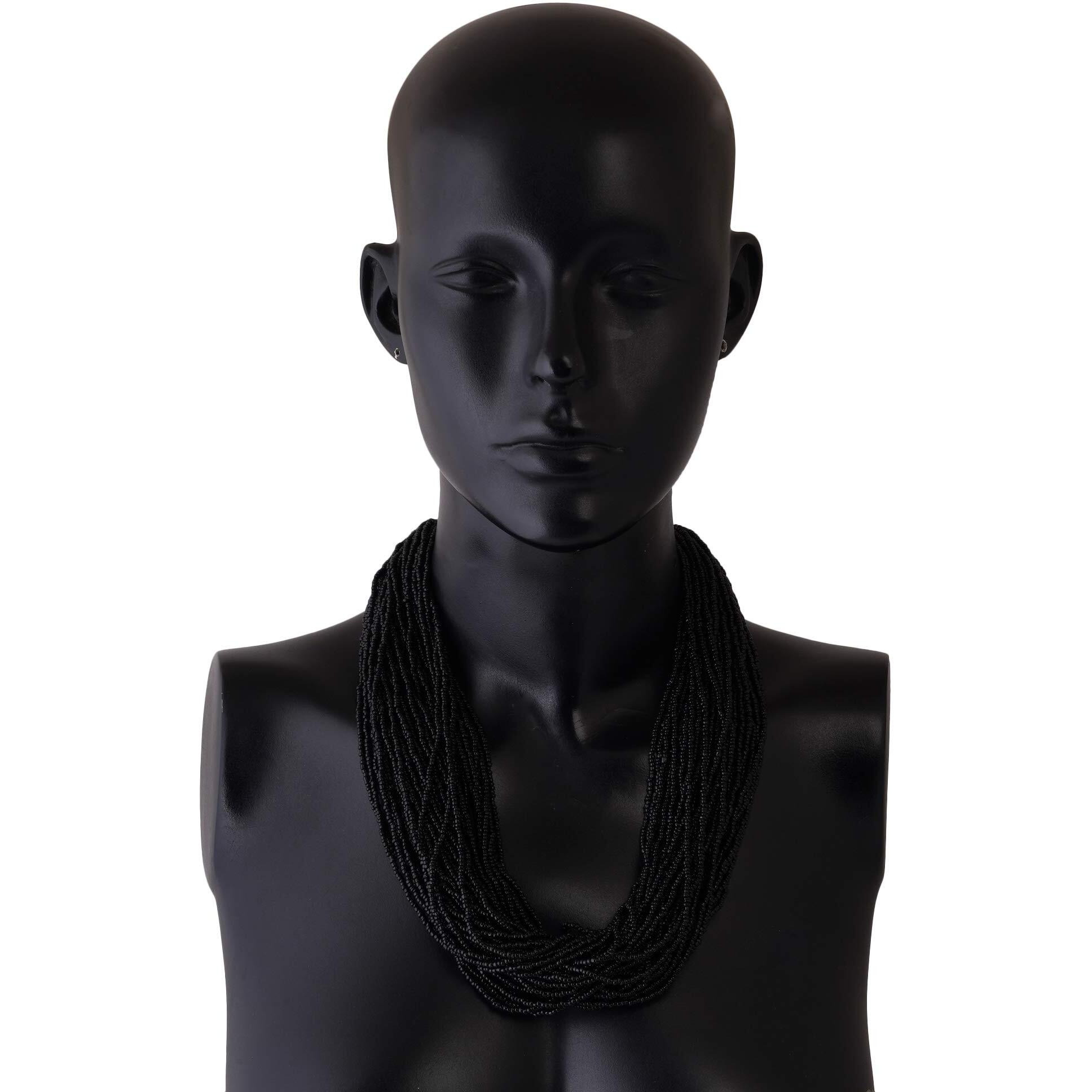 ZIKU JEWELRY 50 LAYERED MULTI STRAND SYNTHETIC BEAD HEAVY NECKLACE FOR WOMEN AND GIRLS (Black)