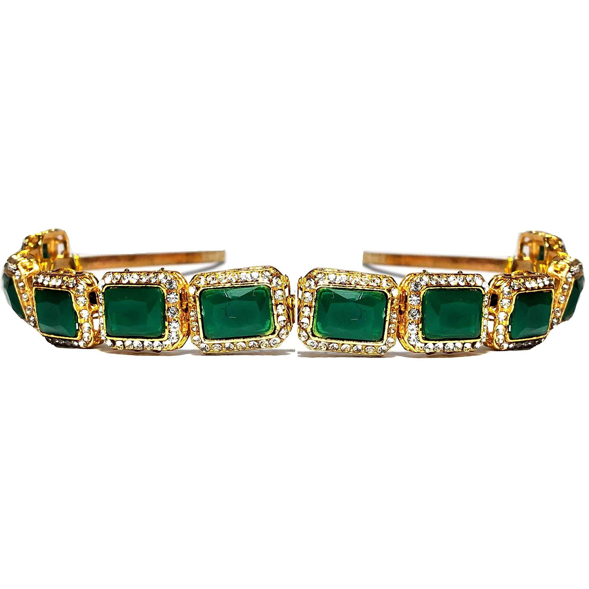 Pinoozclub Kundan Gold Plated Hair Band for Women and Girls/Bride (Green Stone)