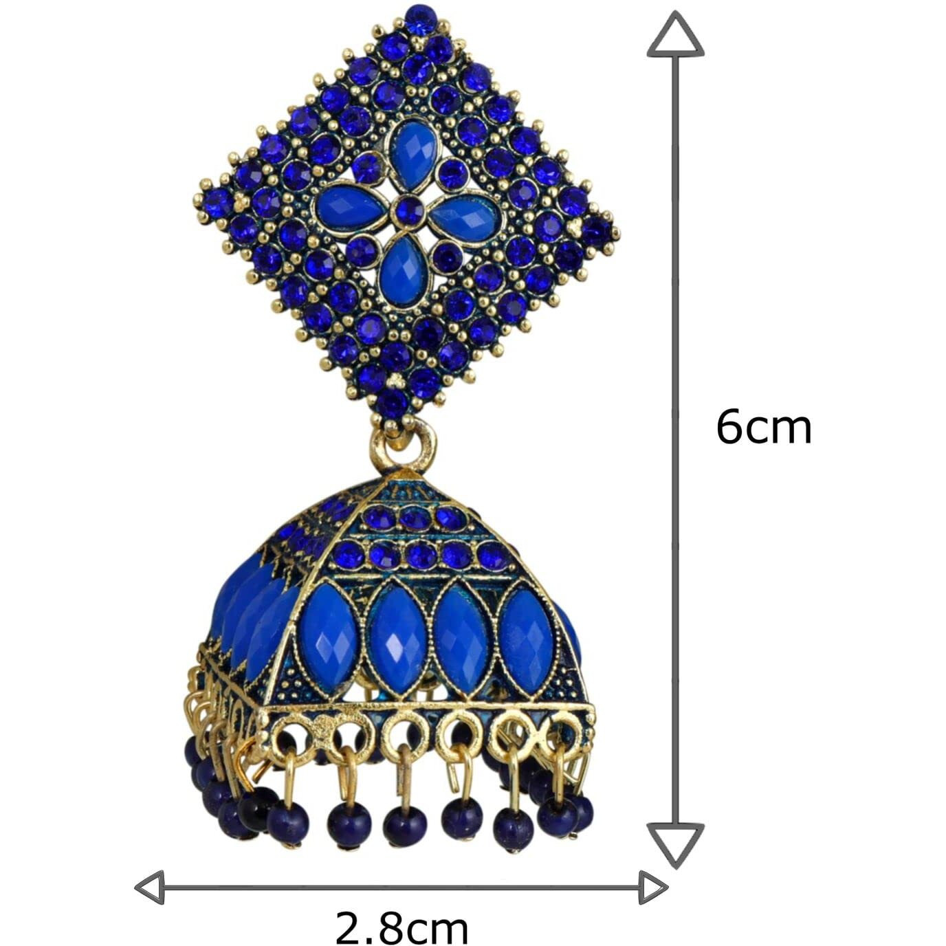 Fashion Frill Elegant Earrings For Women Blue Floral Design Gold Plated Cubic Zirconia Jhumka Earrings For Women Girls