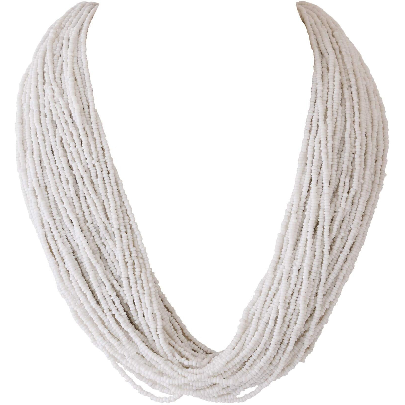 ZIKU JEWELRY 50 LAYERED MULTI STRAND SYNTHETIC BEAD HEAVY NECKLACE FOR WOMEN AND GIRLS (White)
