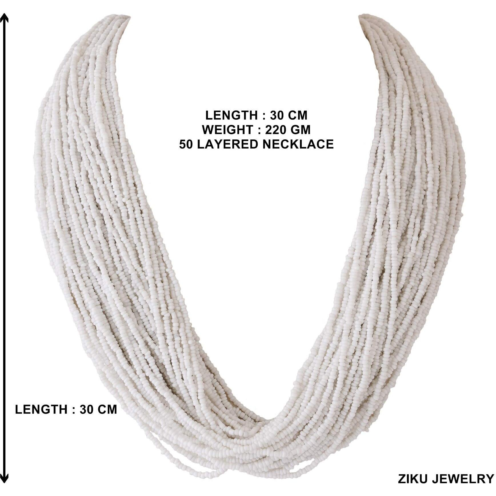 ZIKU JEWELRY 50 LAYERED MULTI STRAND SYNTHETIC BEAD HEAVY NECKLACE FOR WOMEN AND GIRLS (White)