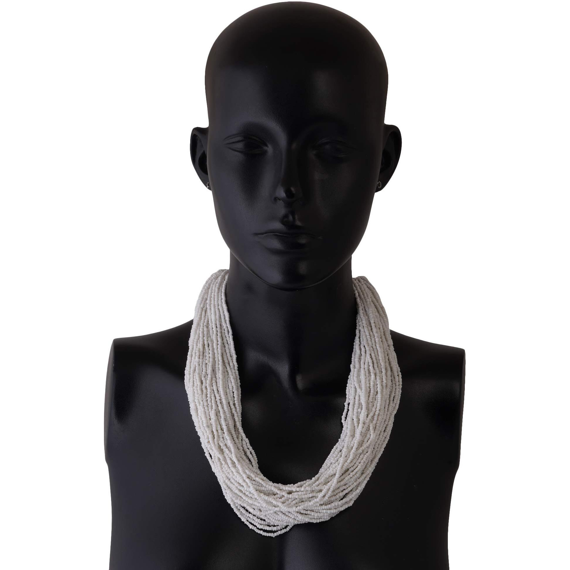 ZIKU JEWELRY 50 LAYERED MULTI STRAND SYNTHETIC BEAD HEAVY NECKLACE FOR WOMEN AND GIRLS (White)