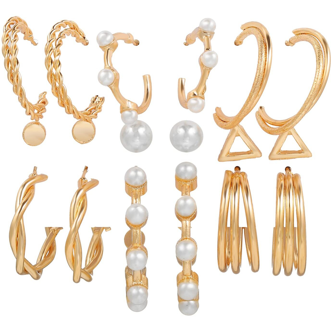 Shining Diva Fashion Latest Stylish Combo Design 9 Pairs Metal Earrings for Women and Girls (L12789er), Golden, 1