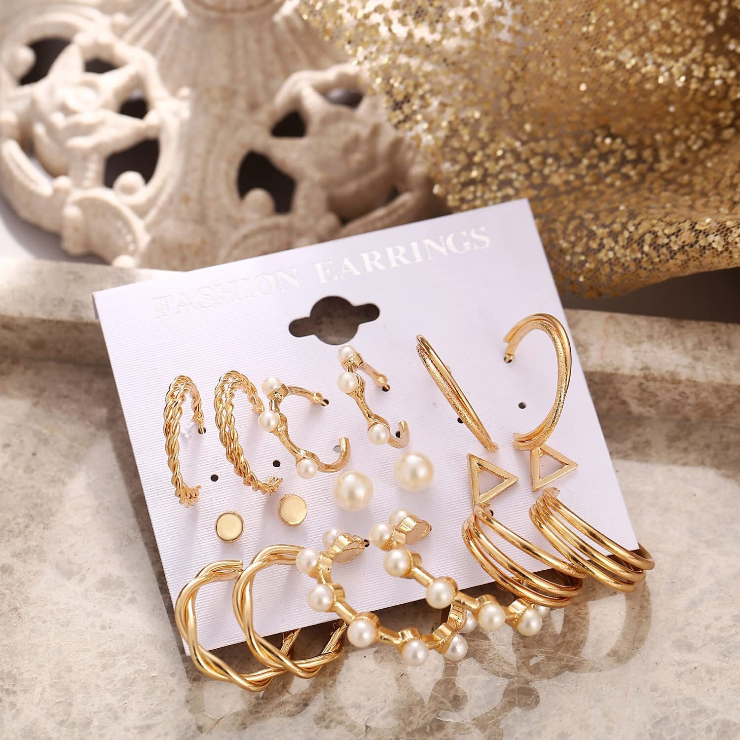 Shining Diva Fashion Latest Stylish Combo Design 9 Pairs Metal Earrings for Women and Girls (L12789er), Golden, 1
