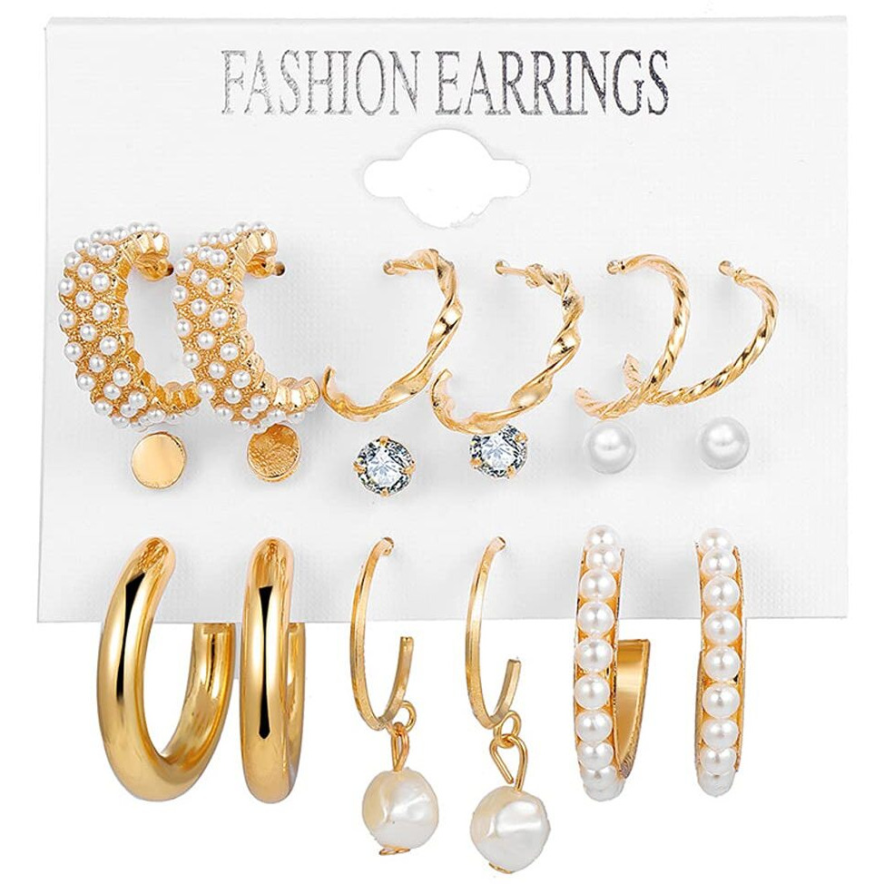Shining Diva Fashion 9 Pairs Combo Latest Stylish Design Metal Earrings for Women and Girls (B12906er), Golden, 1