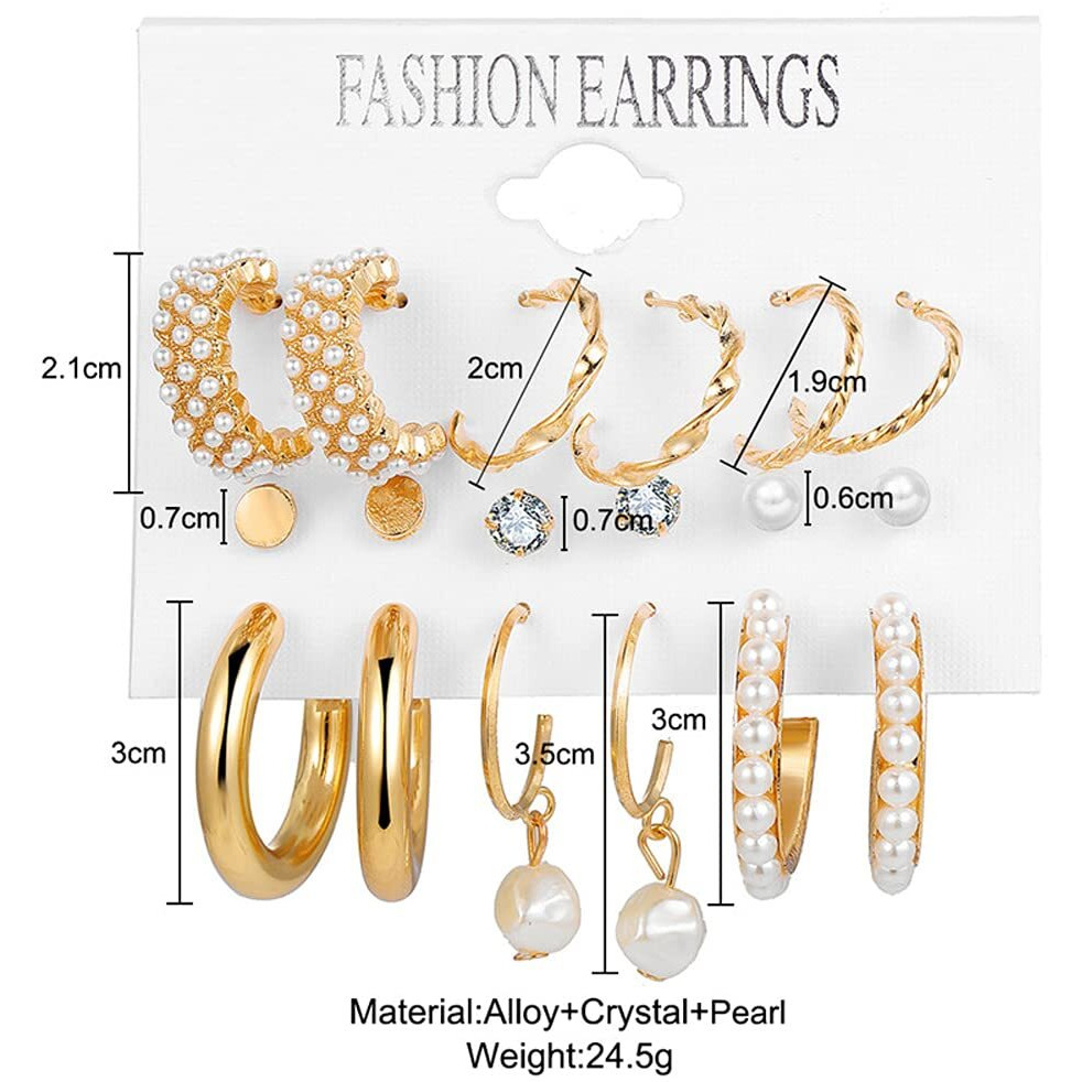 Shining Diva Fashion 9 Pairs Combo Latest Stylish Design Metal Earrings for Women and Girls (B12906er), Golden, 1