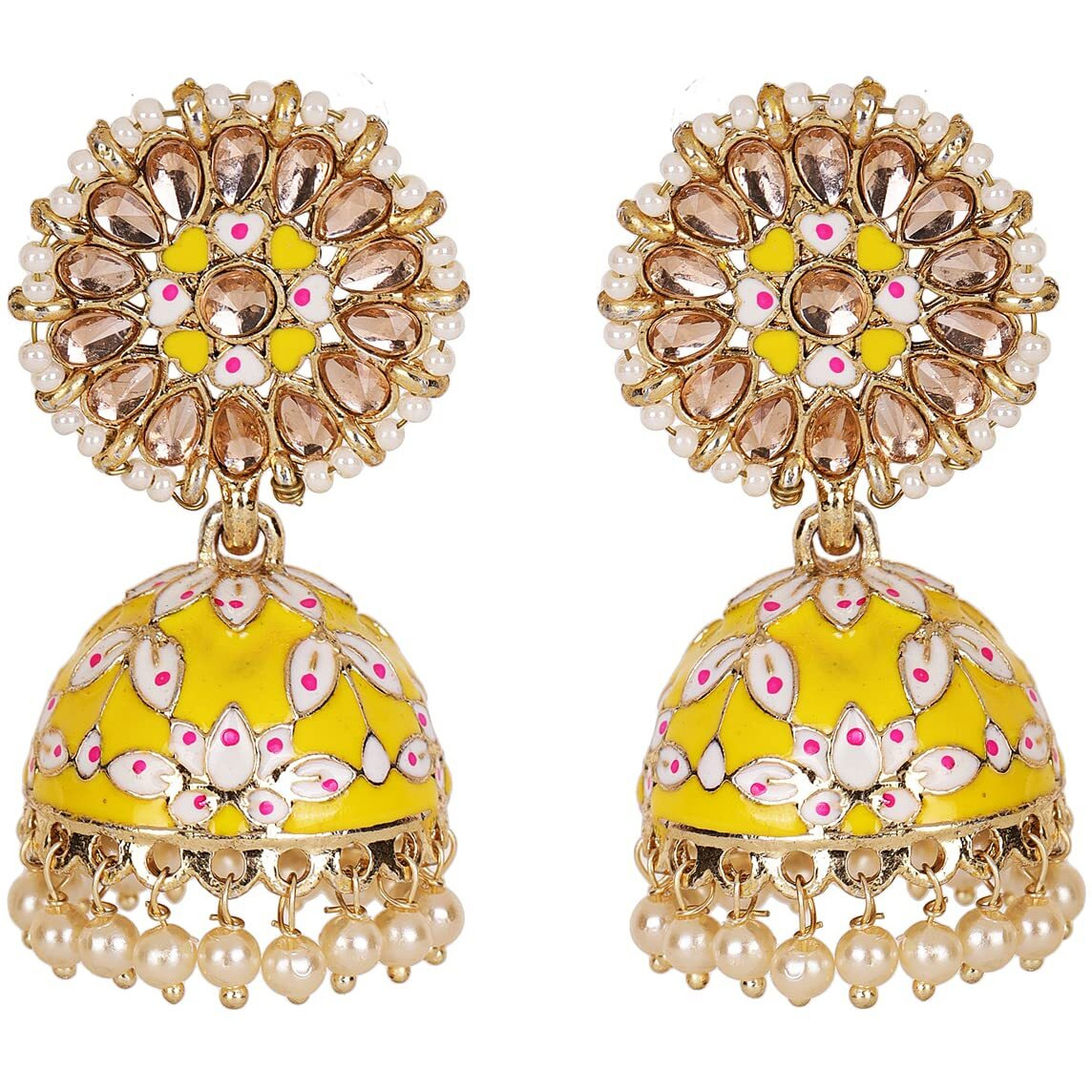 Shining Diva Fashion Latest Stylish Traditional Gold Plated Jhumki Earrings for Women & Girls (13607er), Gold Yellow, One Size