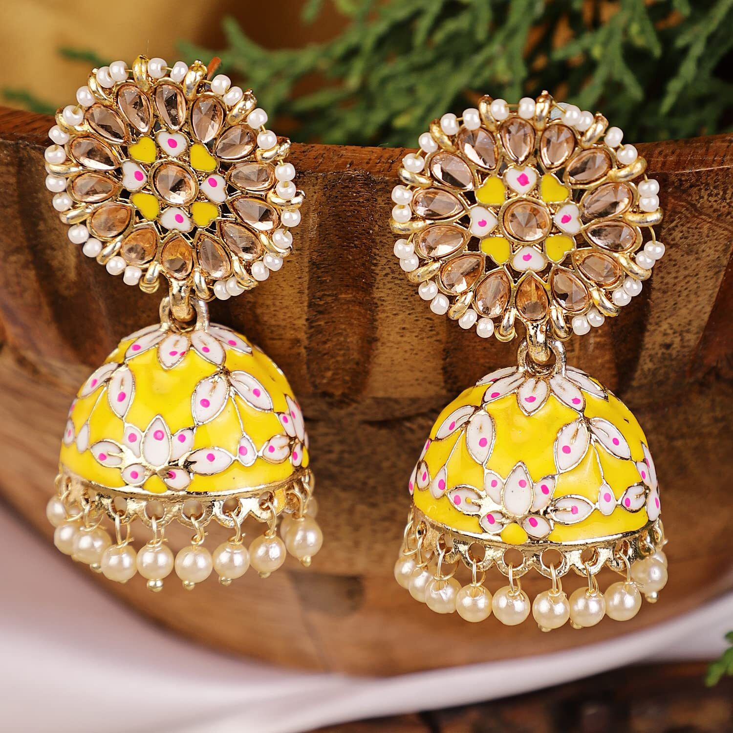 Shining Diva Fashion Latest Stylish Traditional Gold Plated Jhumki Earrings for Women & Girls (13607er), Gold Yellow, One Size