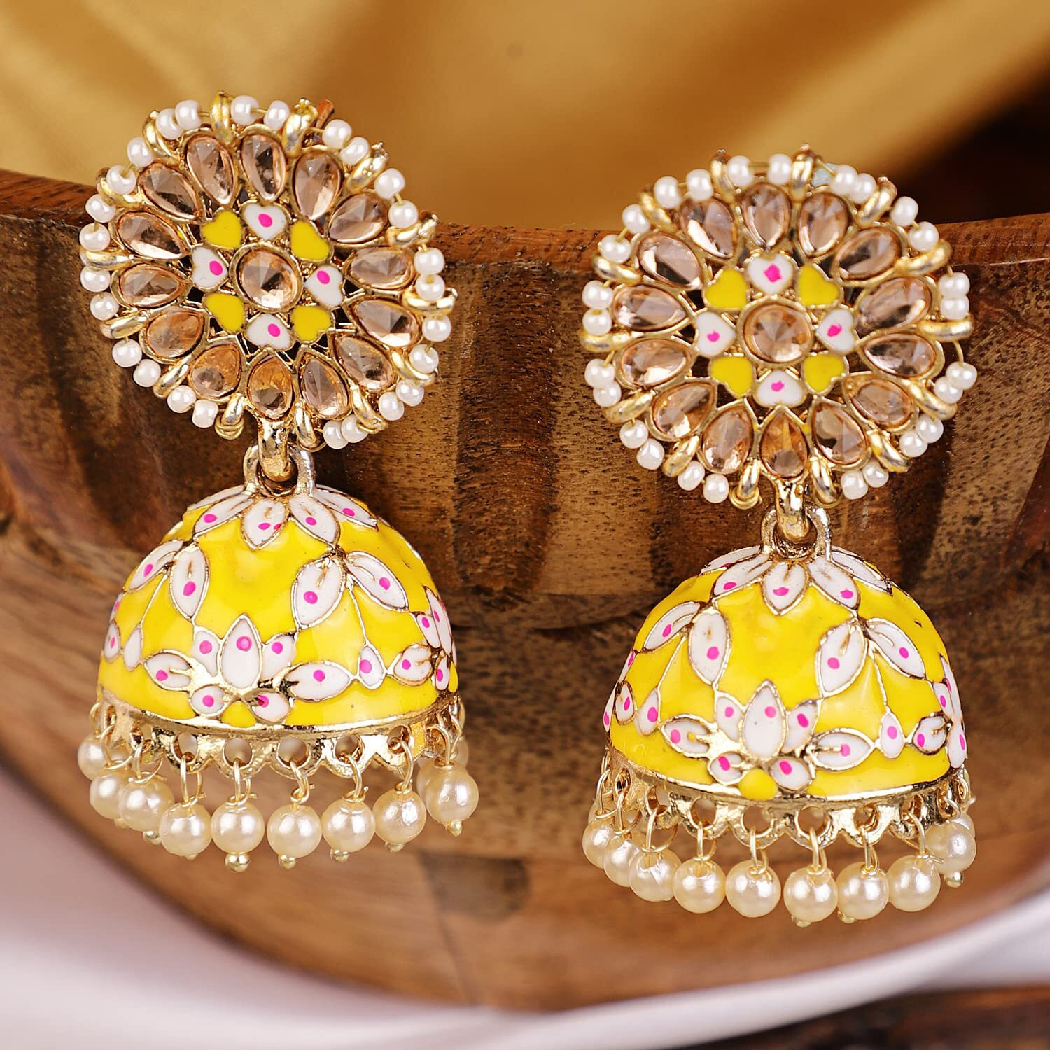 Shining Diva Fashion Latest Stylish Traditional Gold Plated Jhumki Earrings for Women & Girls (13607er), Gold Yellow, One Size