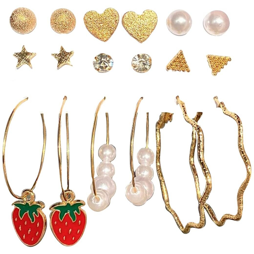 Jewels Galaxy Jewellery For Women Gold Plated Contemporary Studs and Hoop Earrings Set of 9 (JG-PC-ERGS-8730)