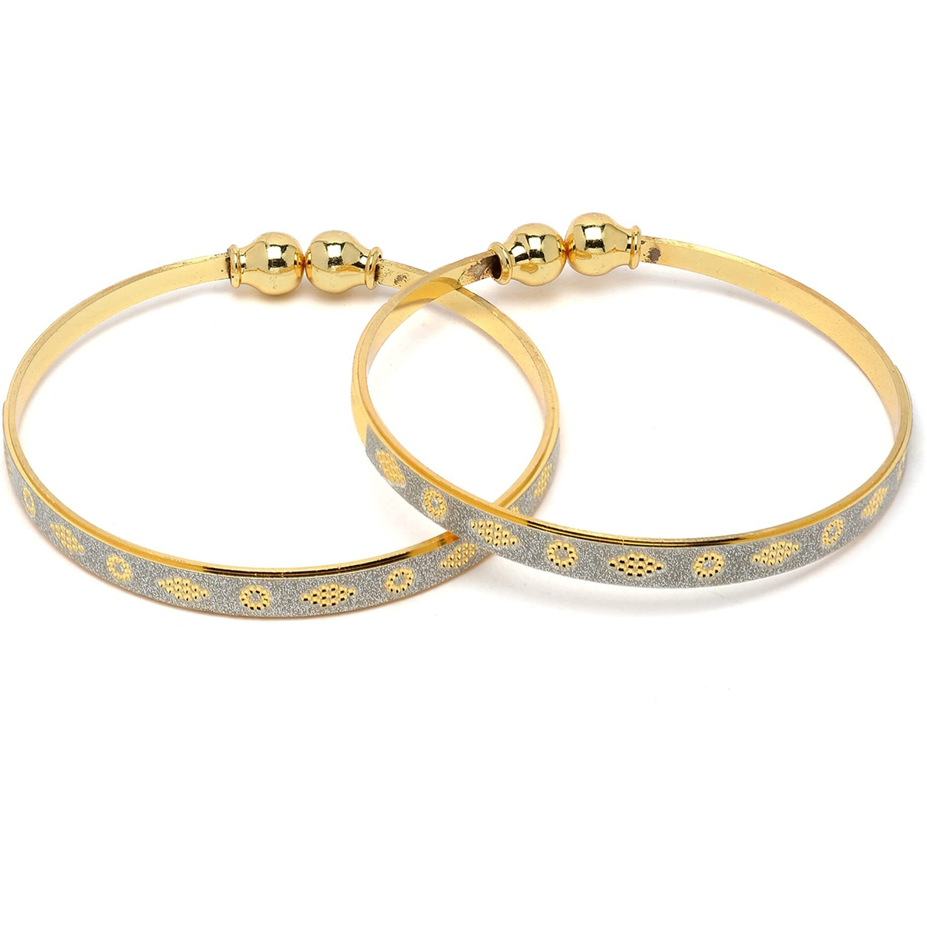 ZENEME 18 K Gold-Plated Dual Tone Handcrafted Openable Bangle Kada Set of 2 Bracelet Bangles for Women and Girls
