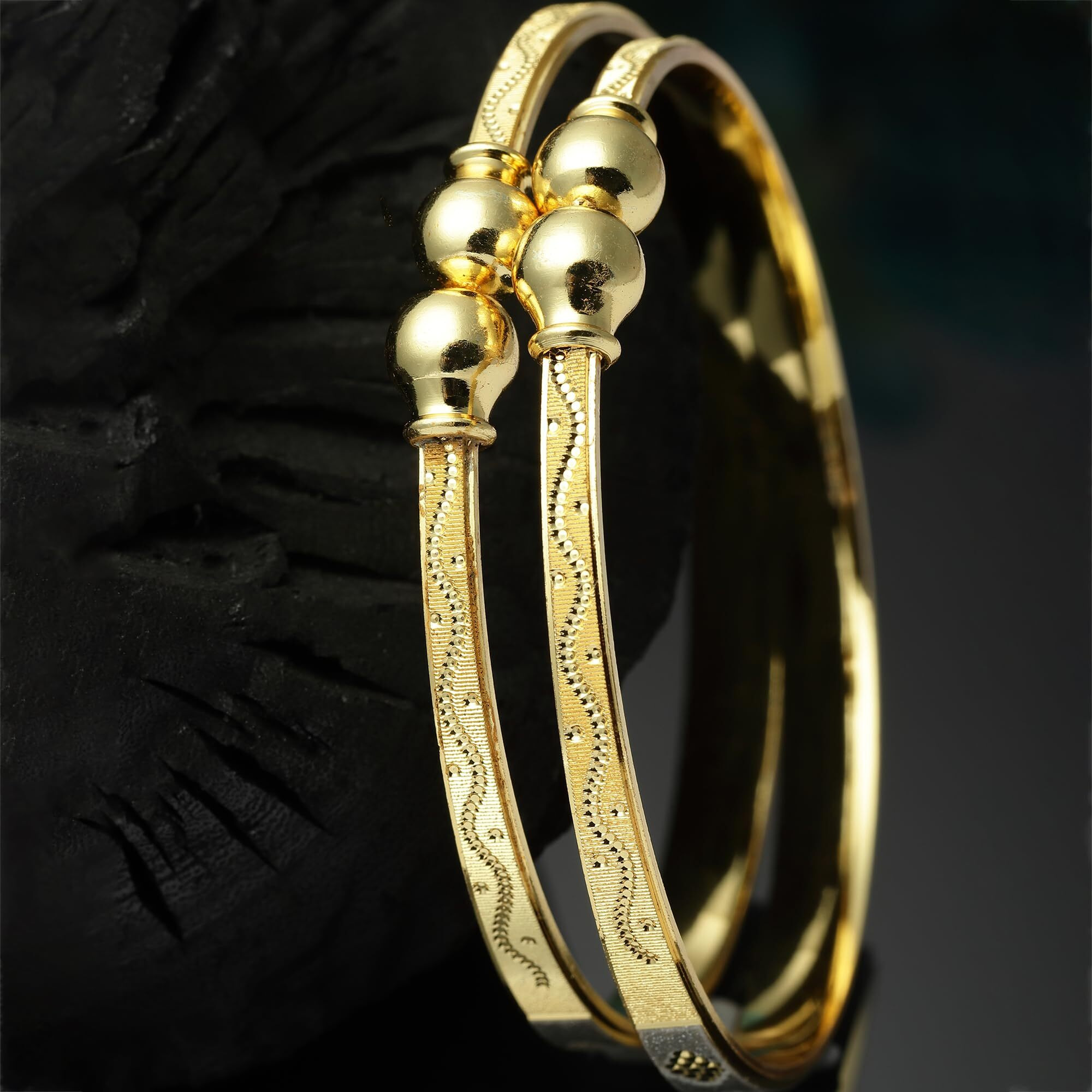ZENEME 18 K Gold-Plated Dual Tone Handcrafted Openable Bangle Kada Set of 2 Bracelet Bangles for Women and Girls
