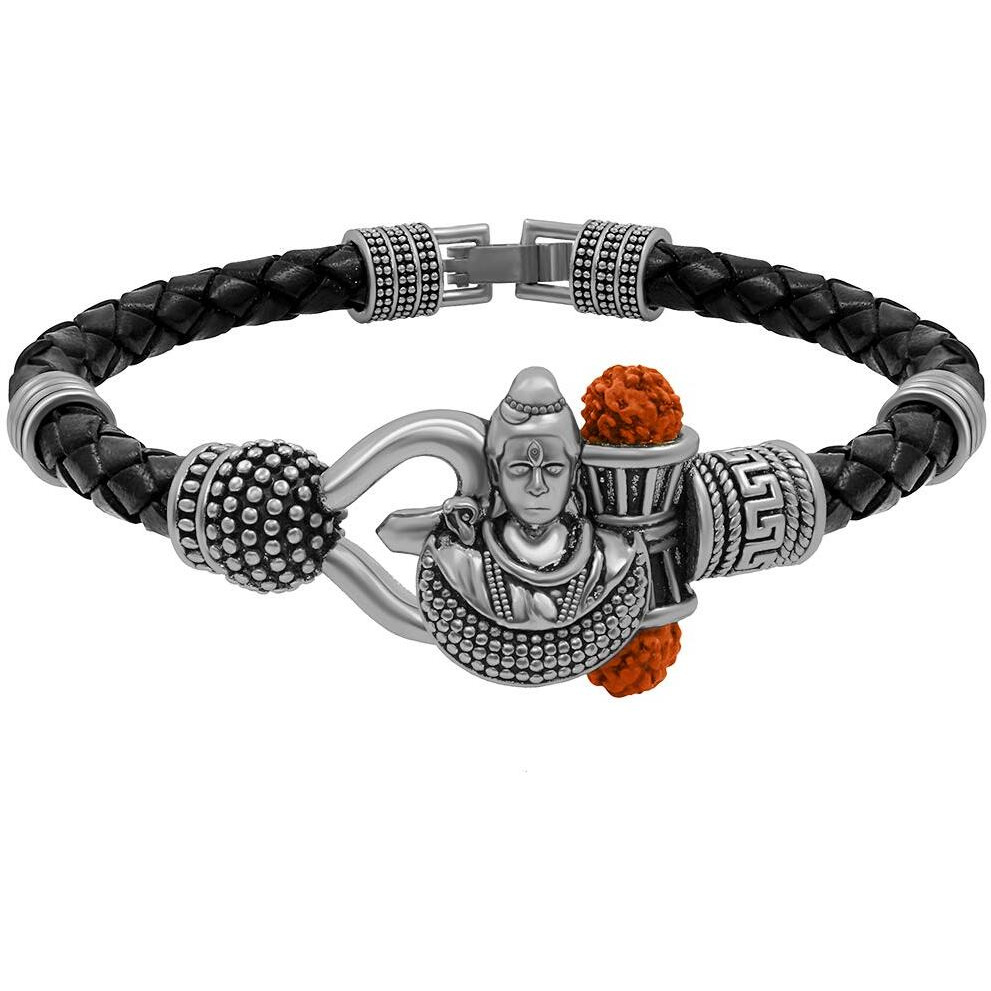 Nakabh Antique Vintage Ethnic Kada Bracelet for Men Women Boys Girls (Shivji Photo Silver)