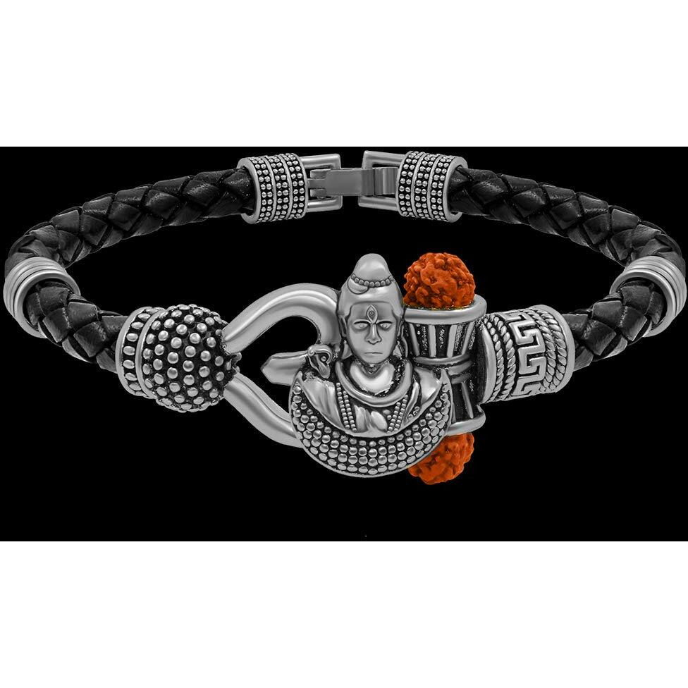 Nakabh Antique Vintage Ethnic Kada Bracelet for Men Women Boys Girls (Shivji Photo Silver)